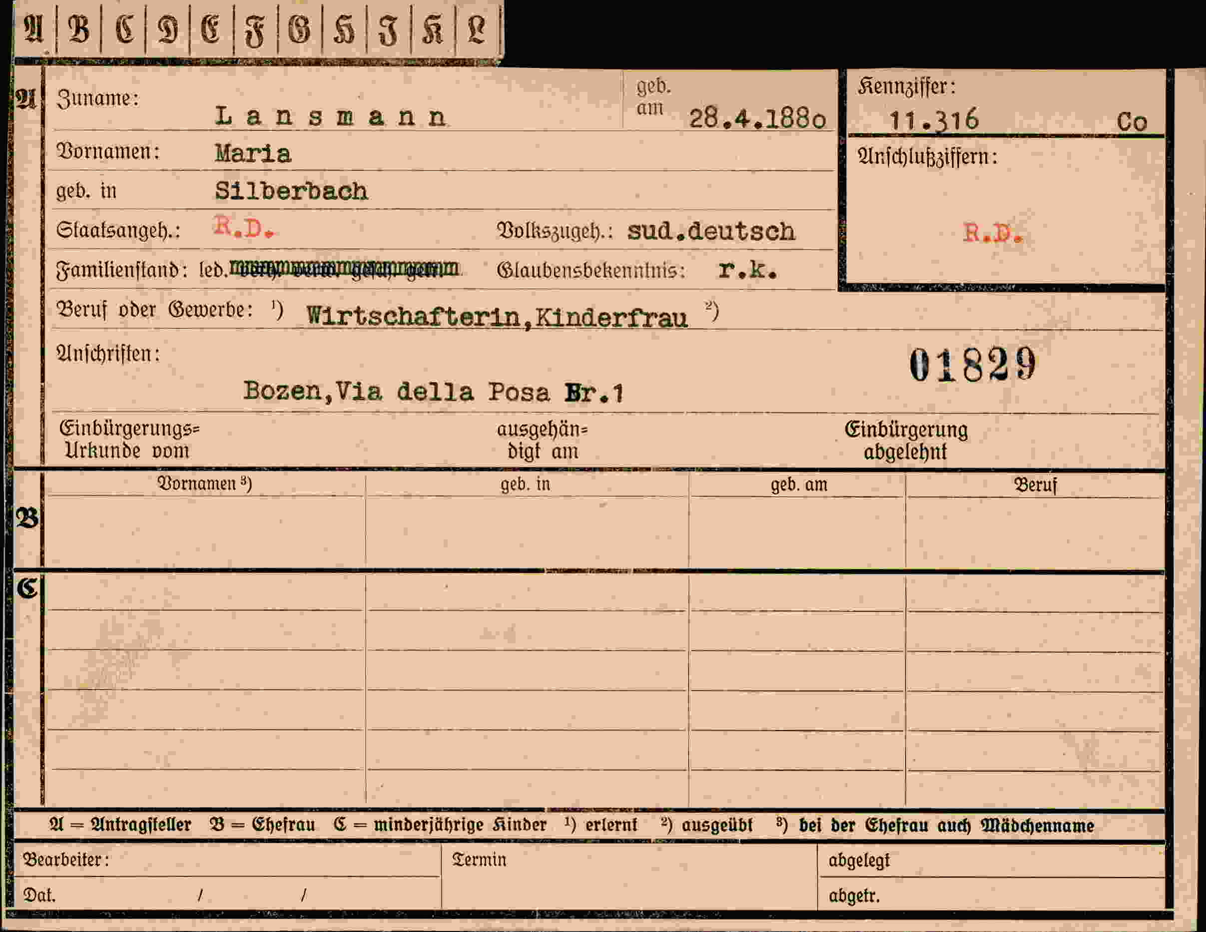 Dokument für Maria Lansmann