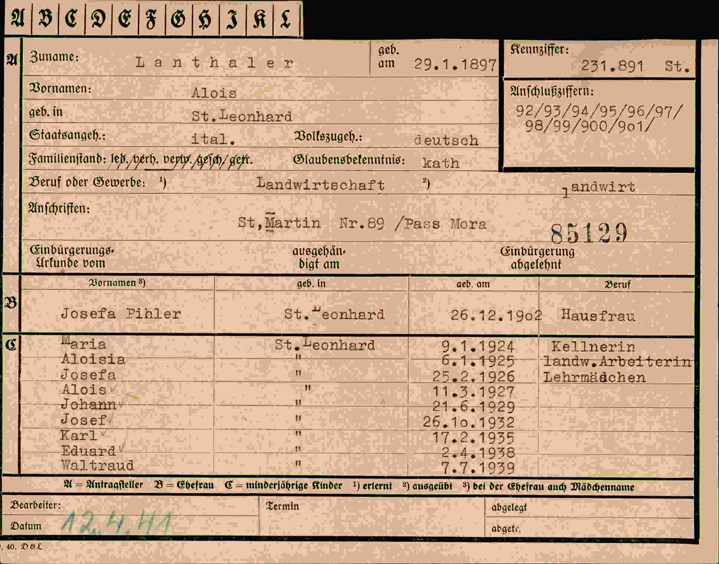 Dokument für Alois Lanthaler
