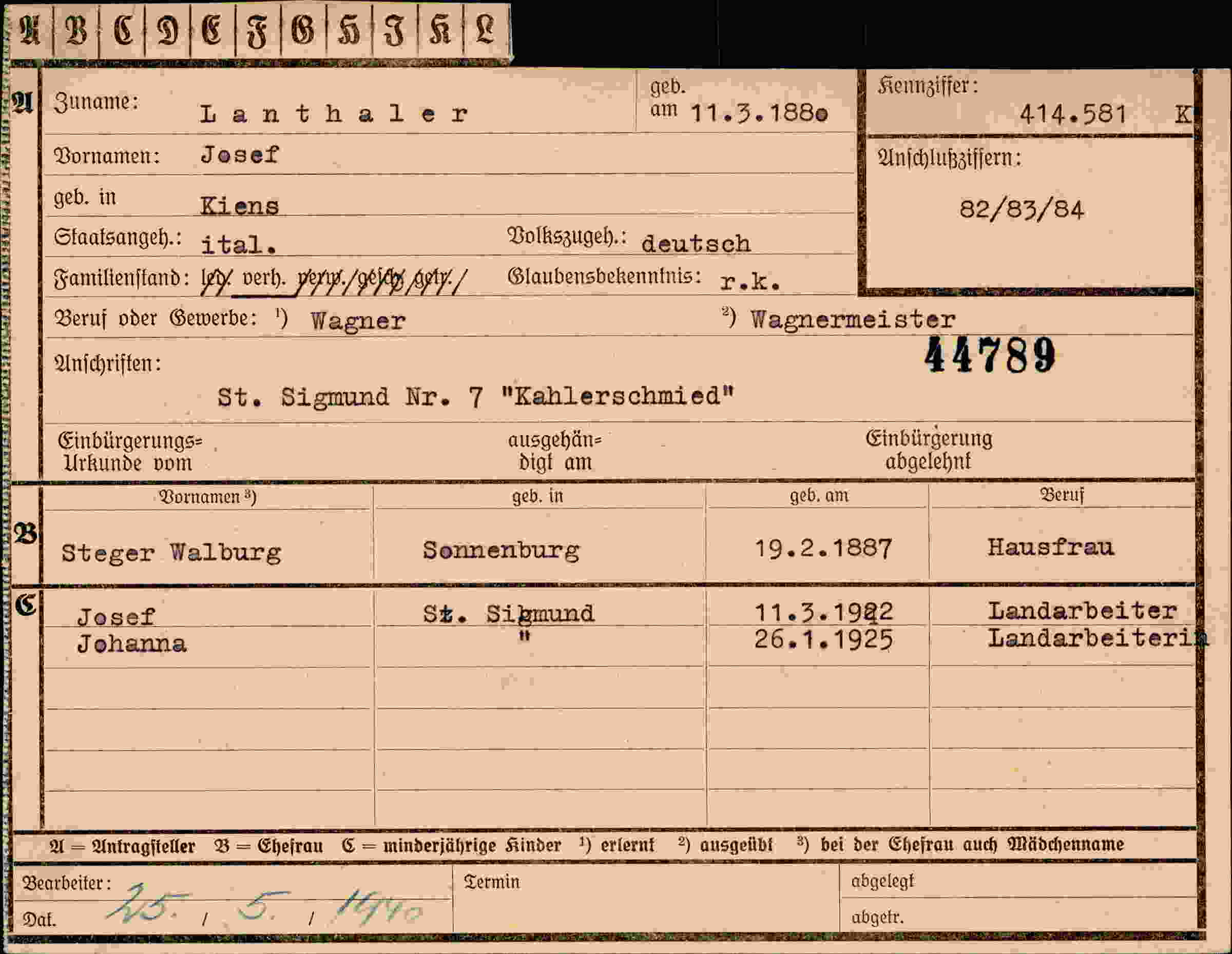 Dokument für Josef Lanthaler