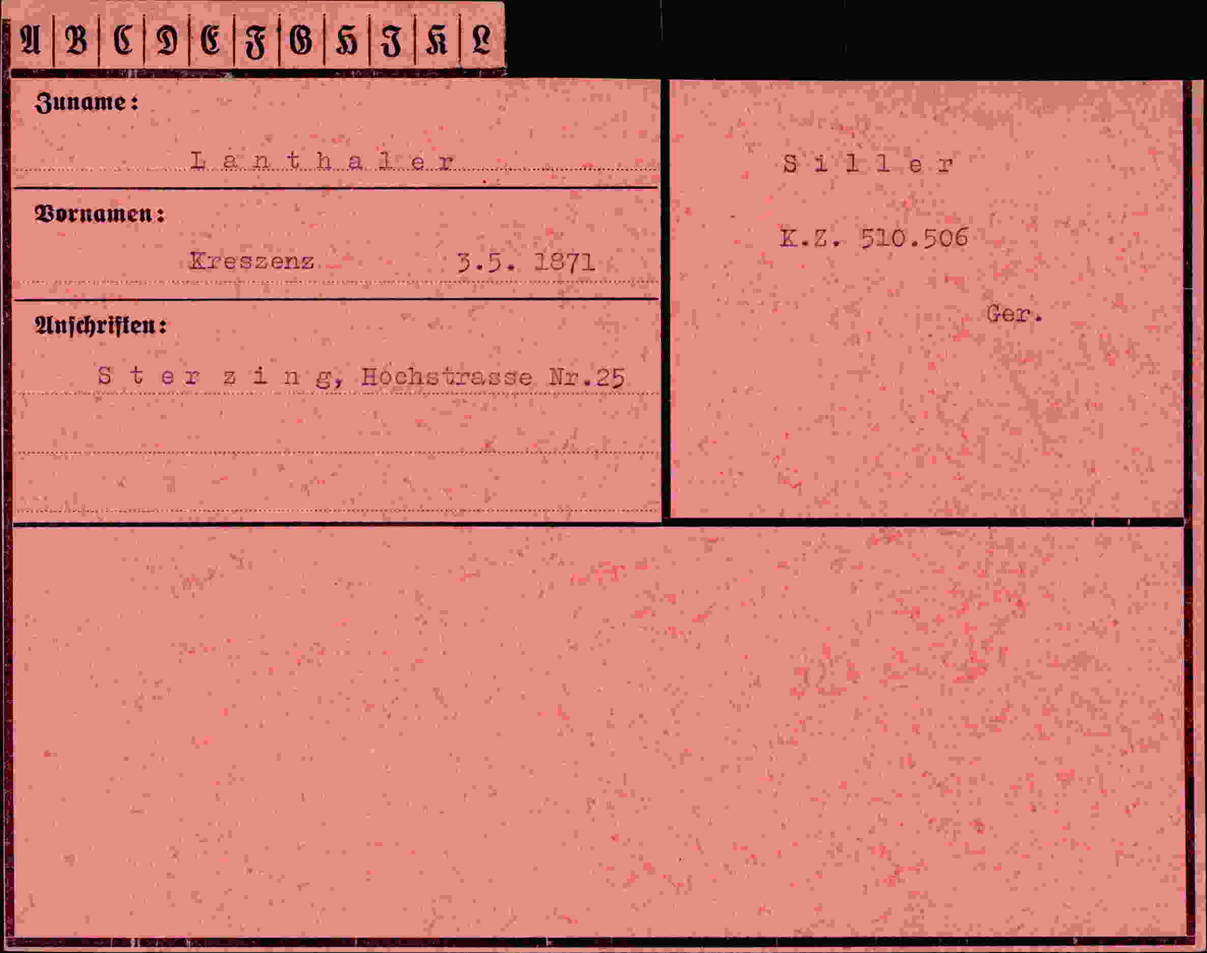 Dokument für Kreszenz Lanthaler