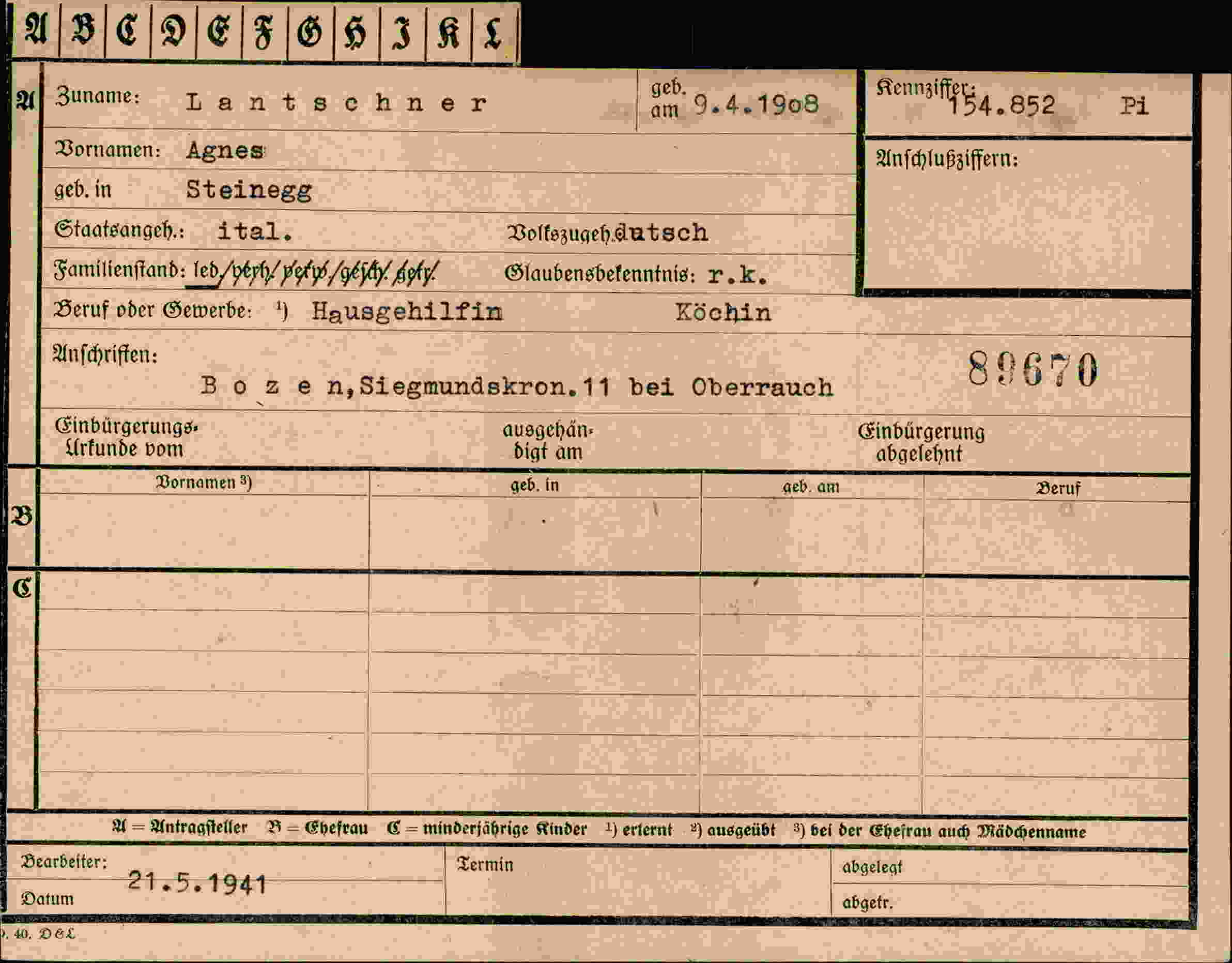 Vorderseite des Dokuments