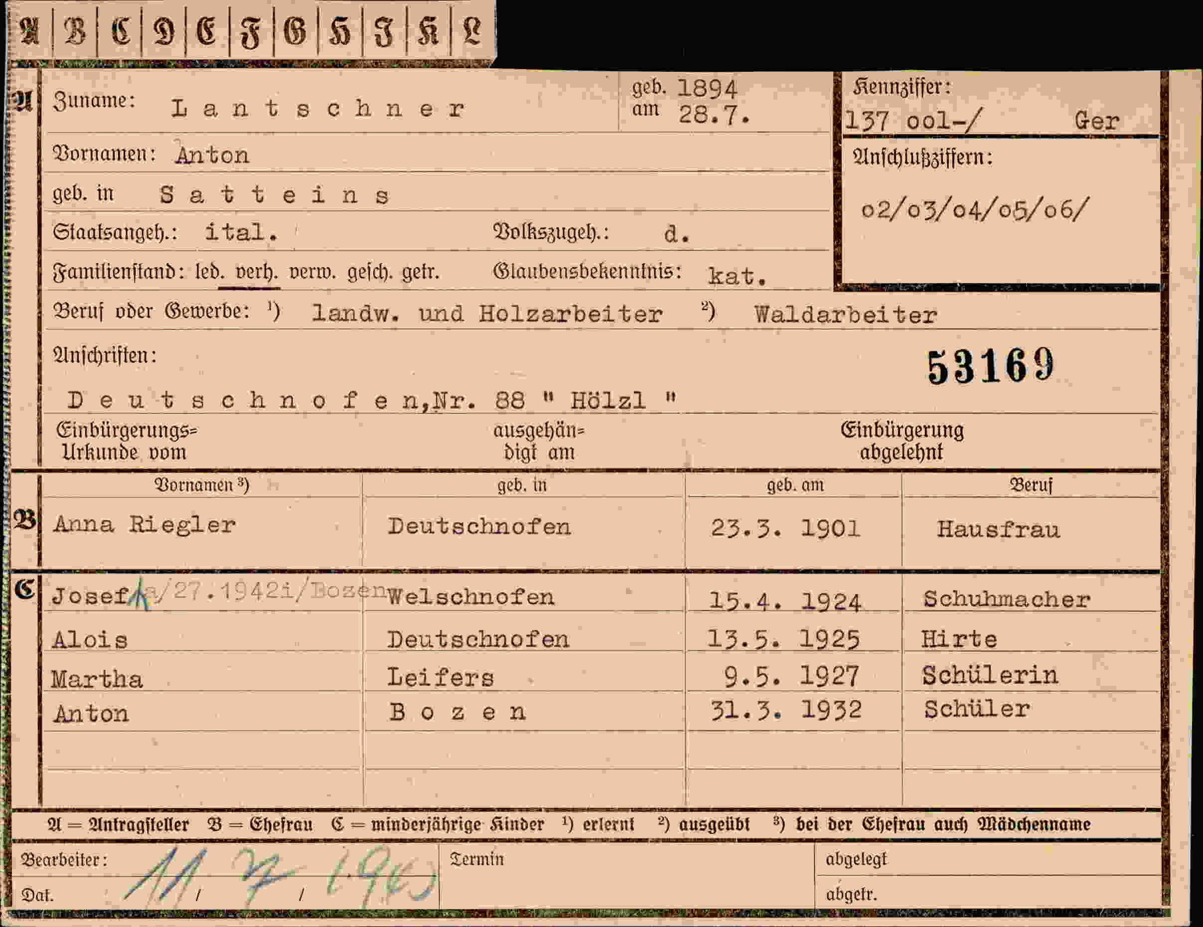 Dokument für Anton Lantschner