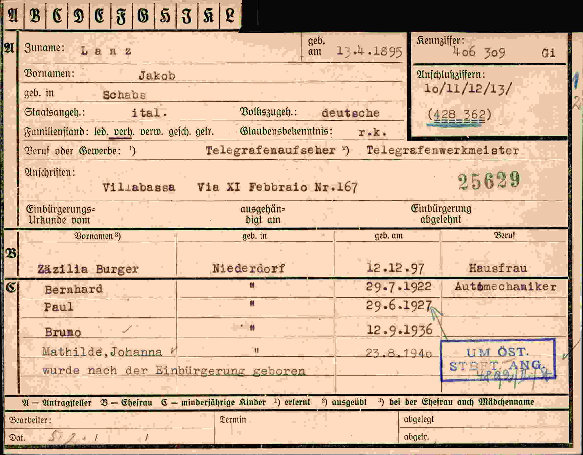Dokument für Jakob Lanz