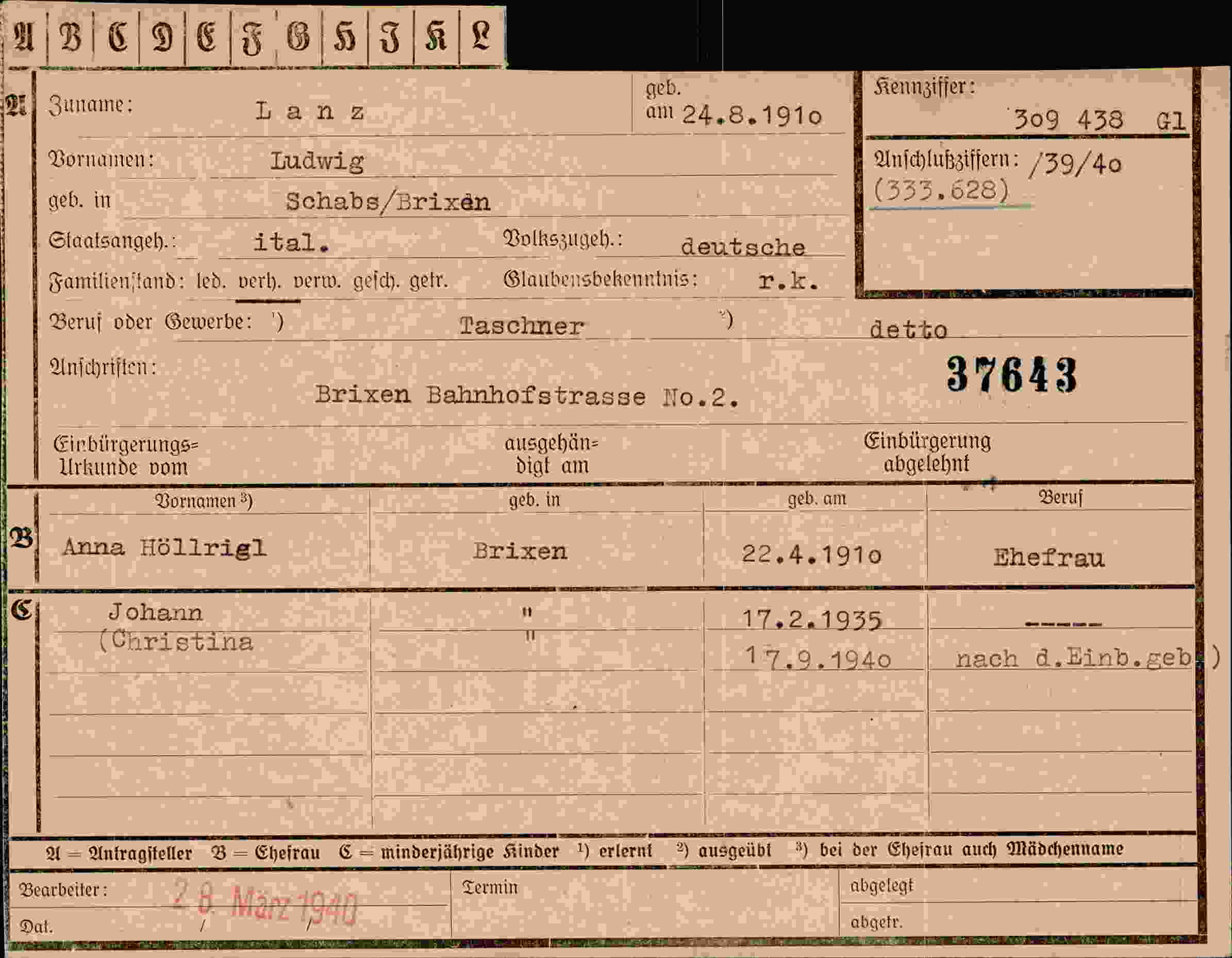 Dokument für Ludwig Lanz