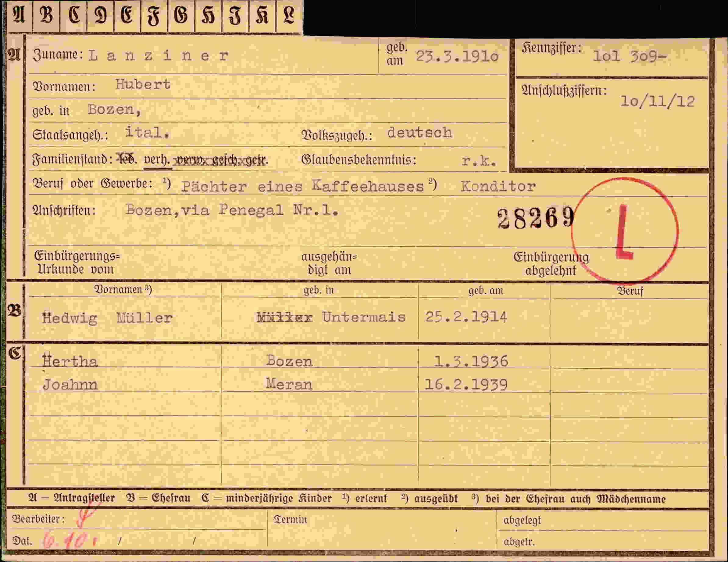 Dokument für Hubert Lanziner