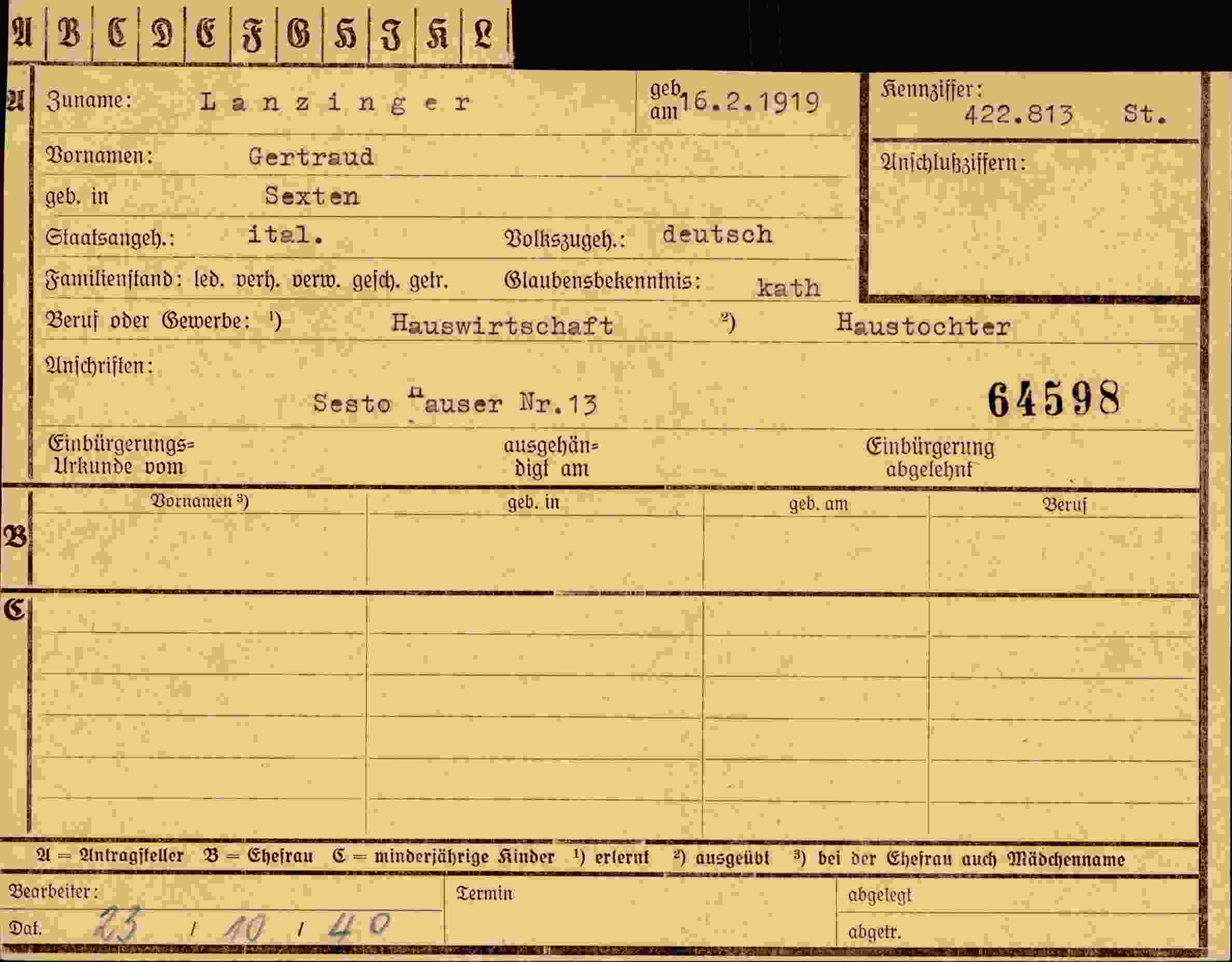 Dokument für Gertraud Lanzinger