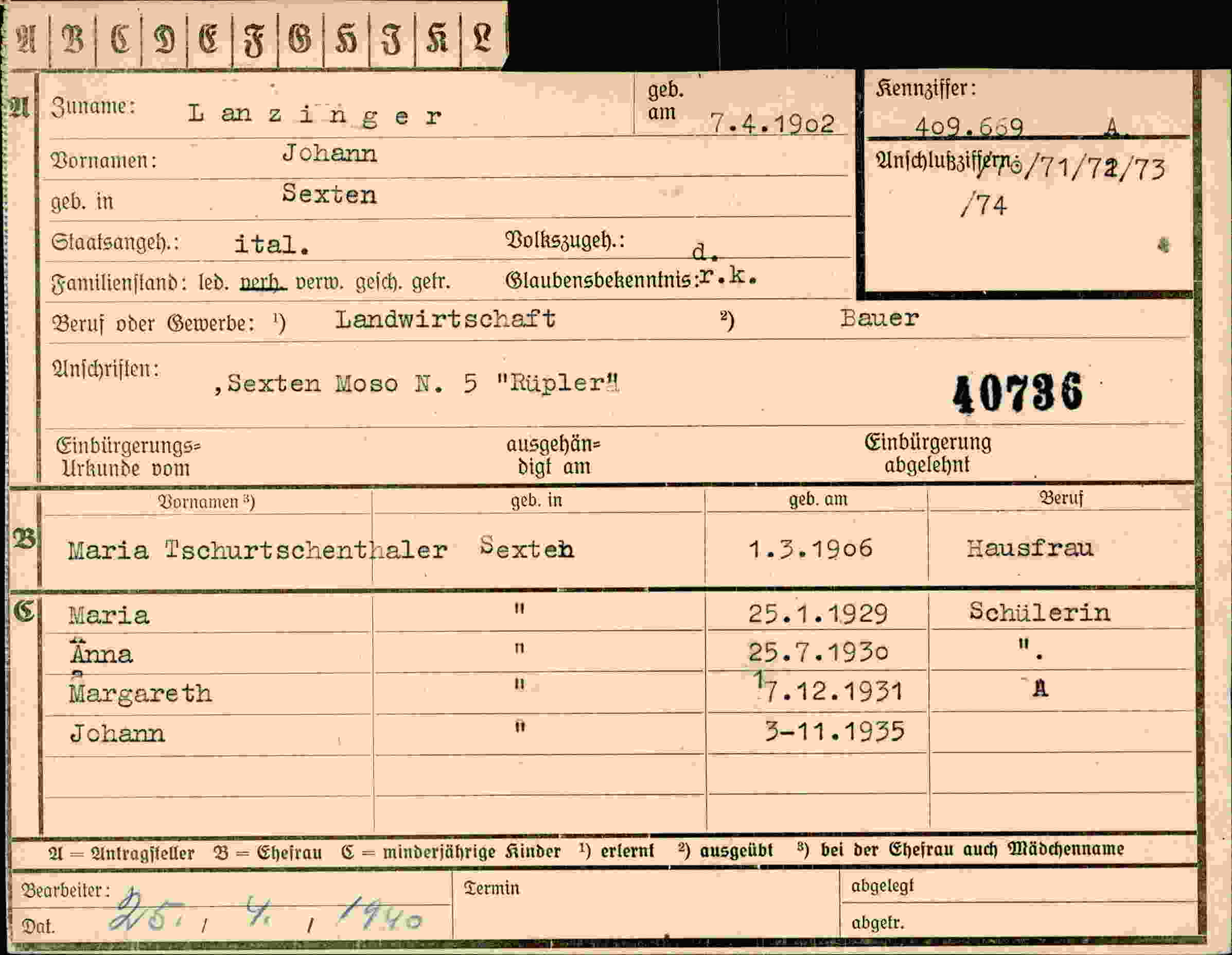 Vorderseite des Dokuments