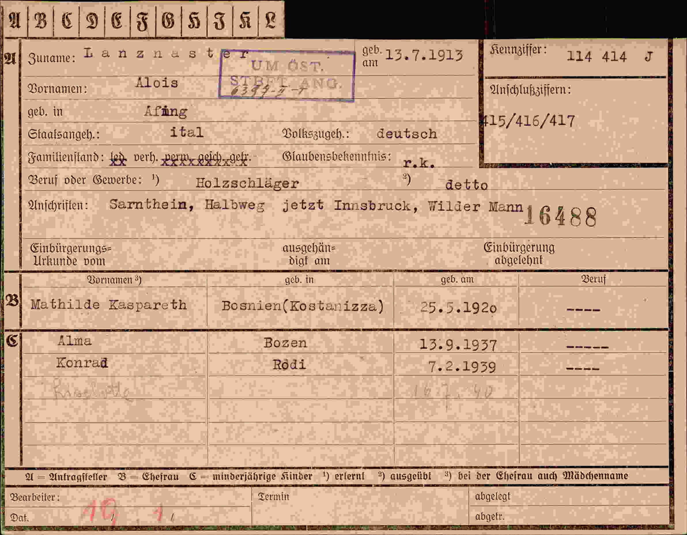 Dokument für Alois Lanznaster