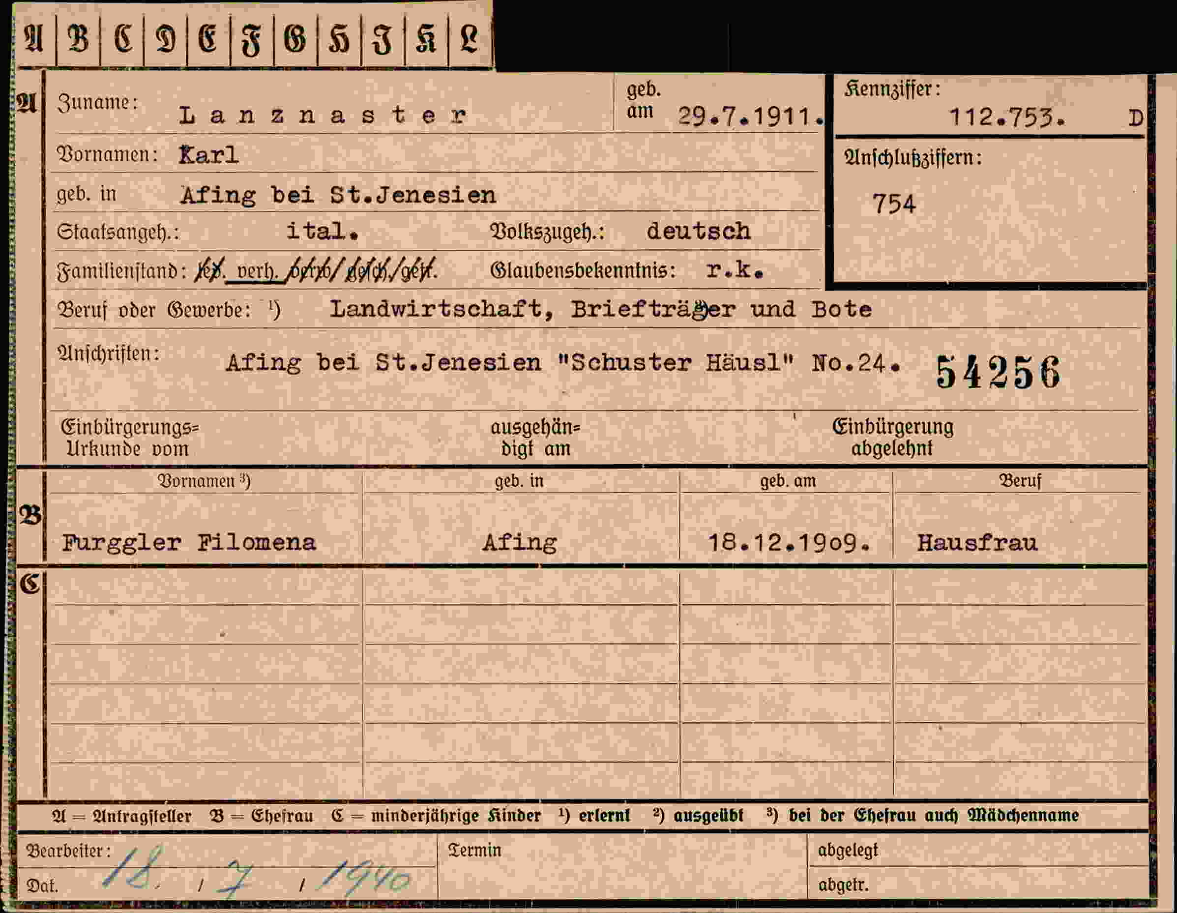 Vorderseite des Dokuments