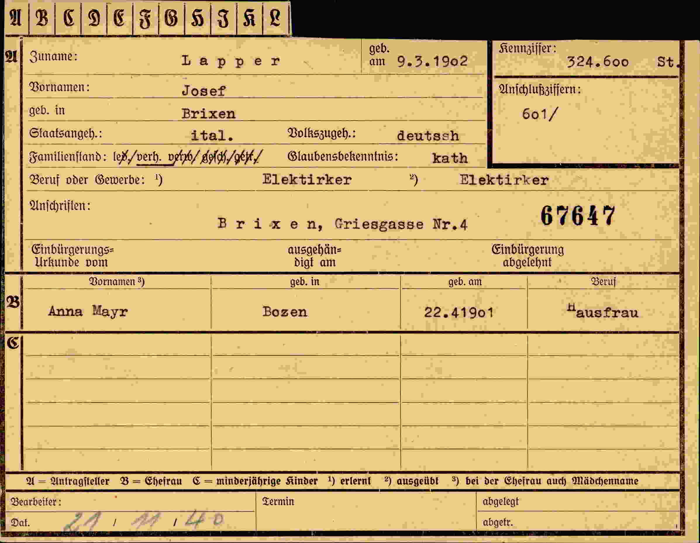 Dokument für Josef Lapper