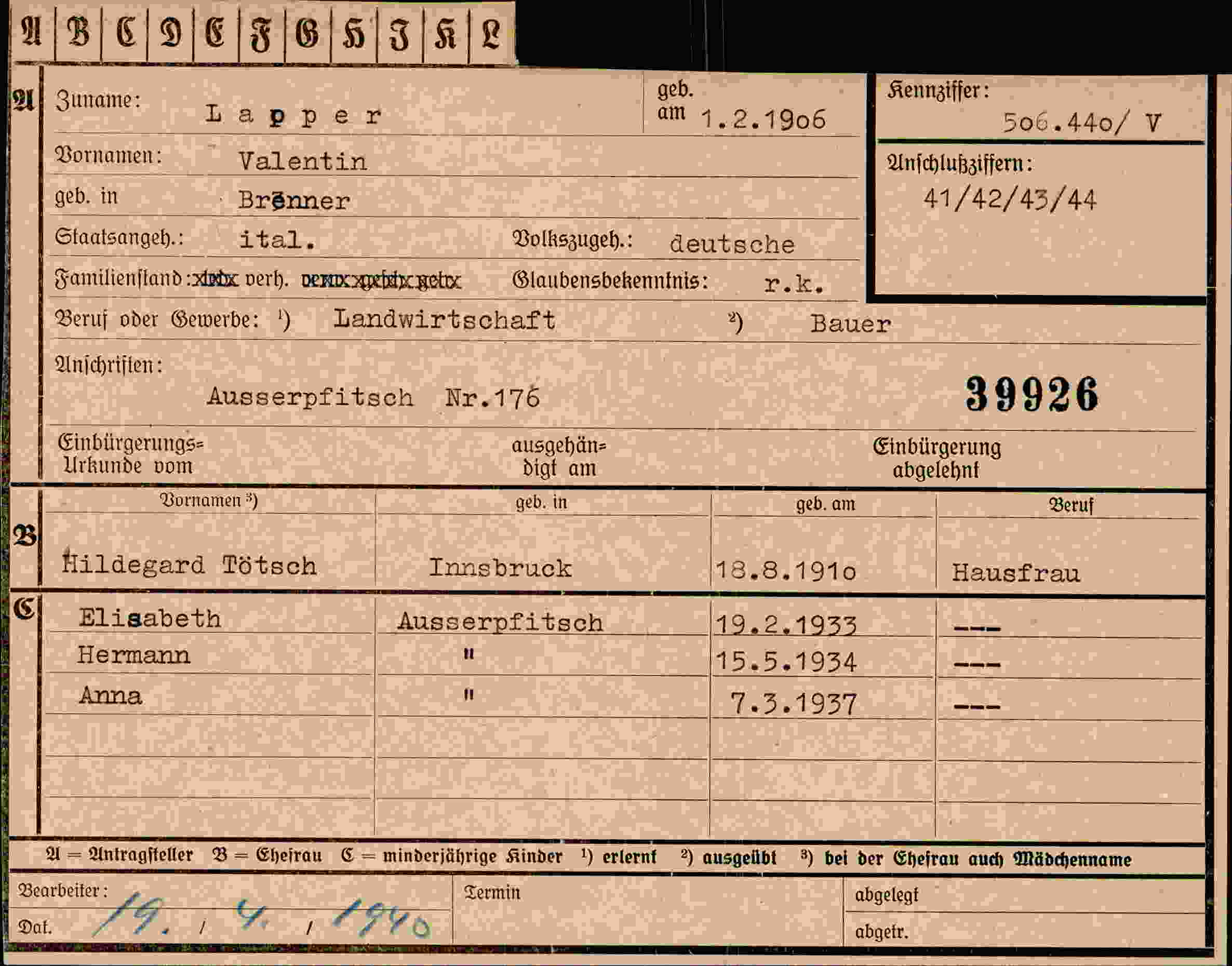 Dokument für Valentin Lapper