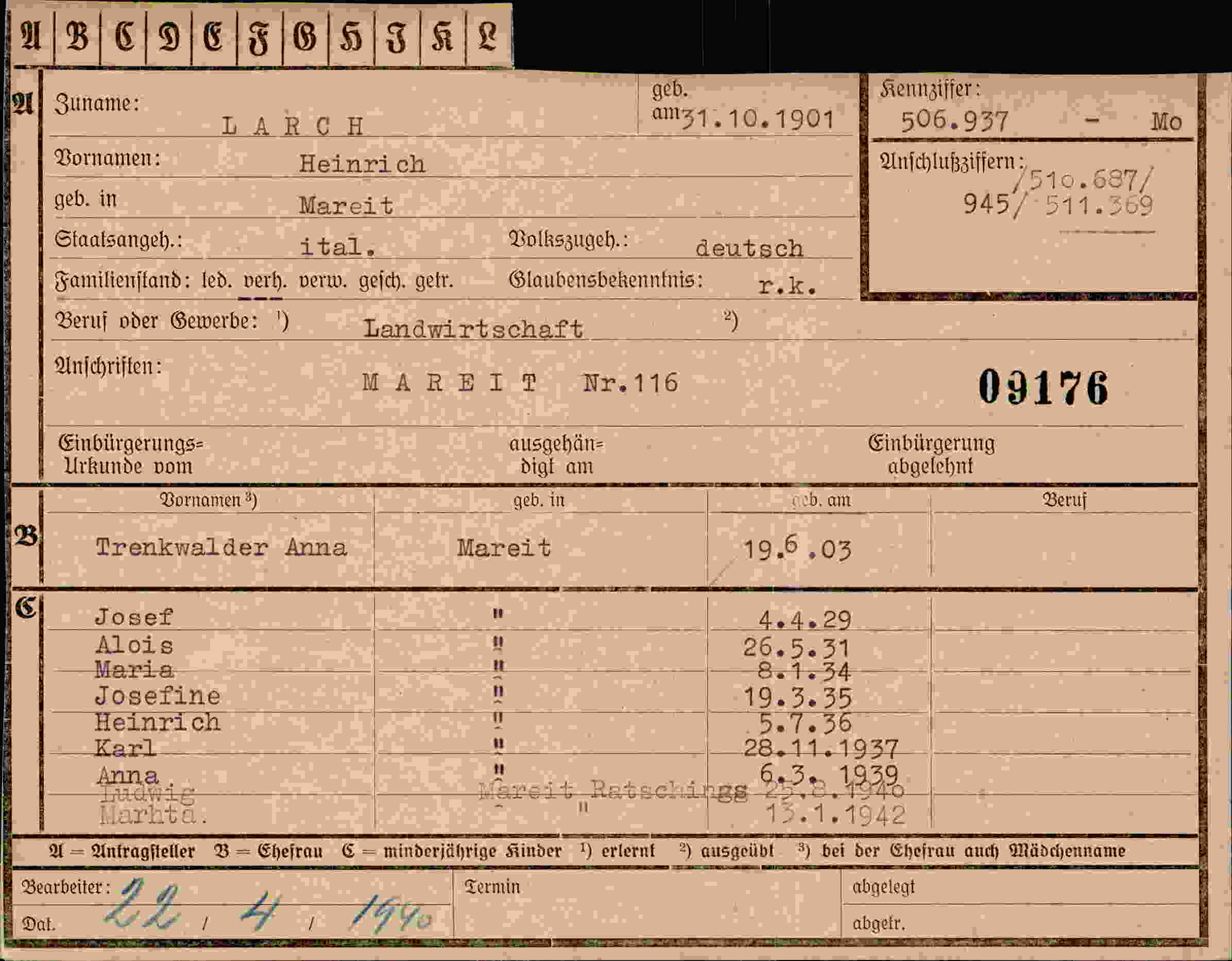 Vorderseite des Dokuments