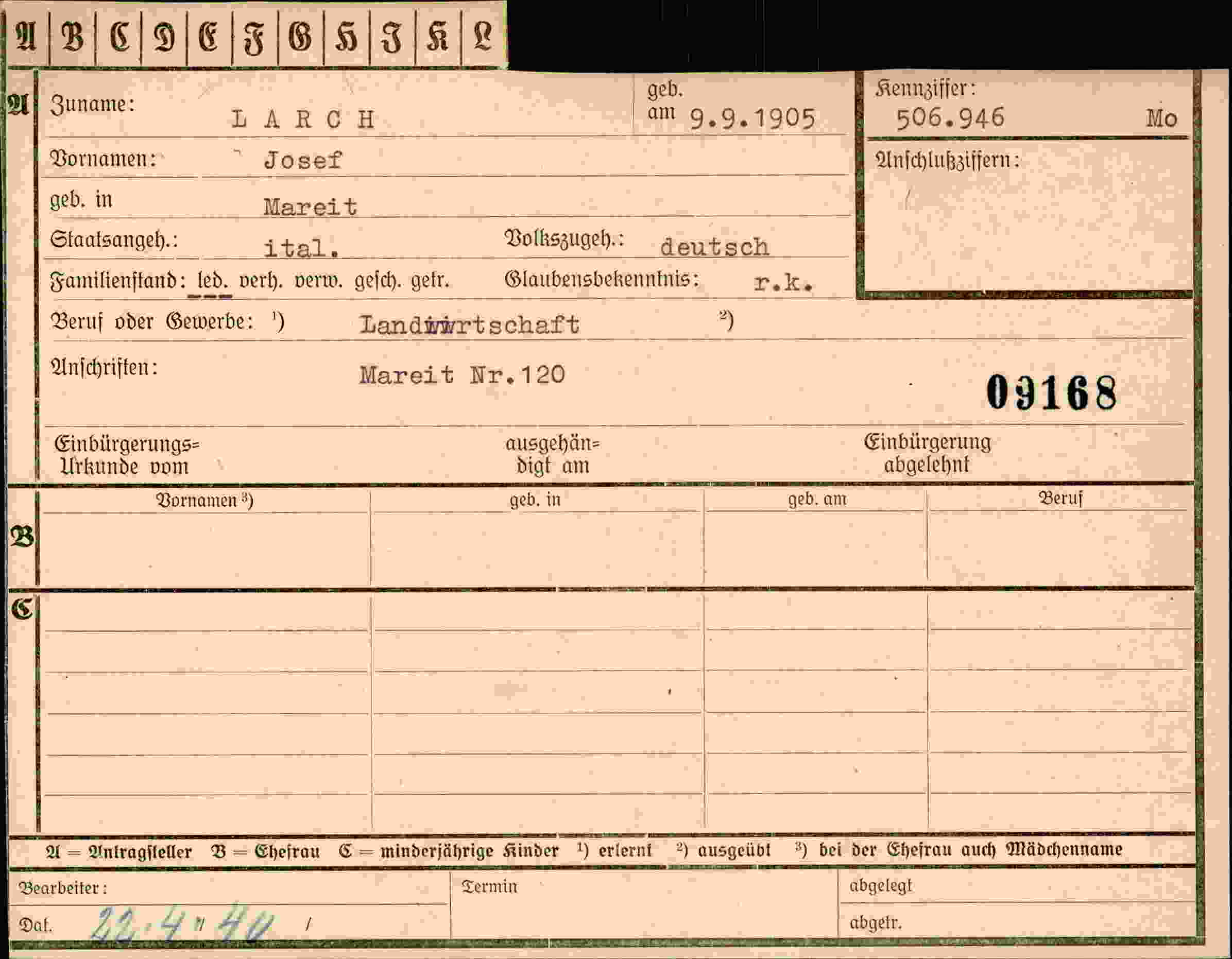 Vorderseite des Dokuments