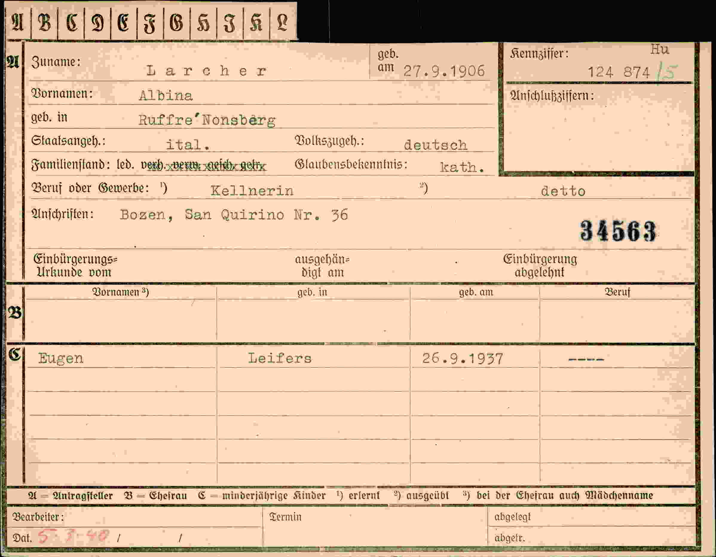 Vorderseite des Dokuments