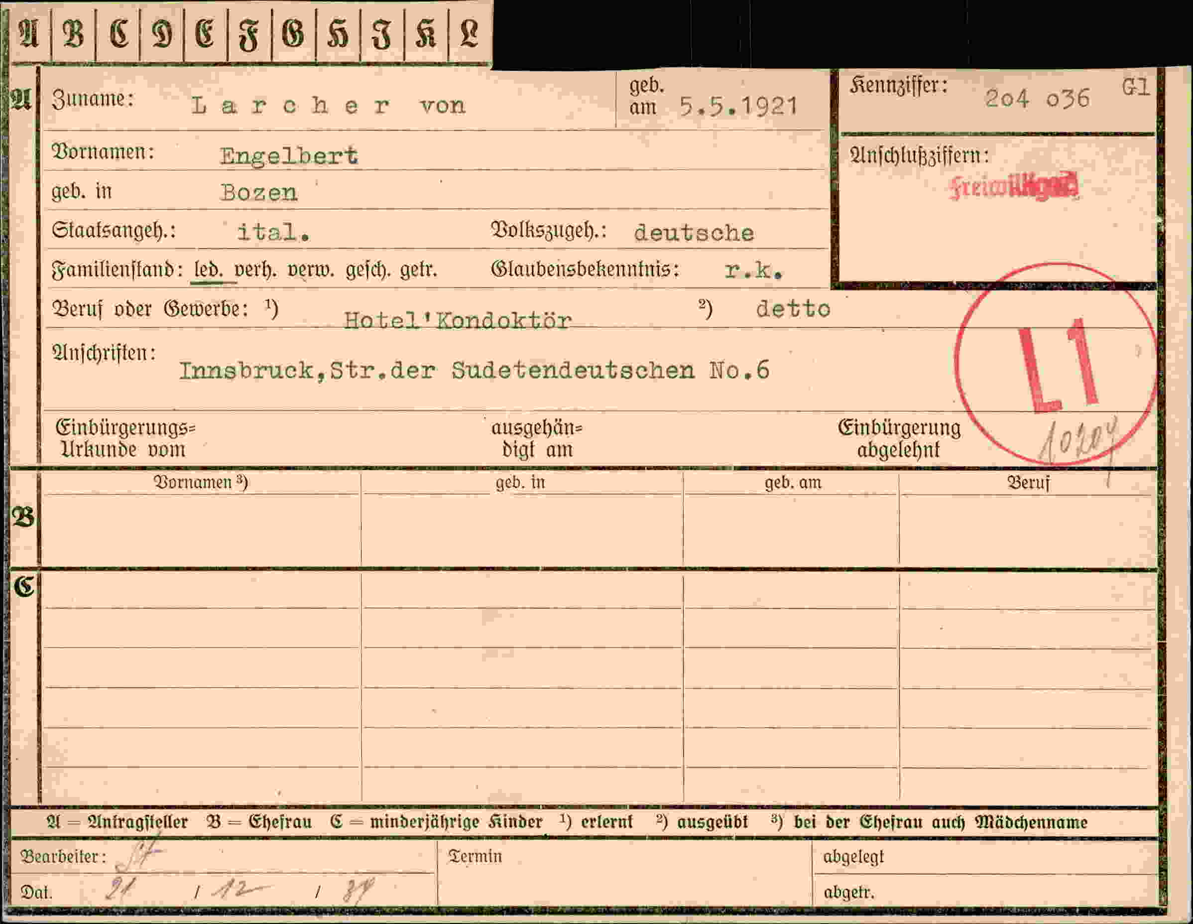 Vorderseite des Dokuments
