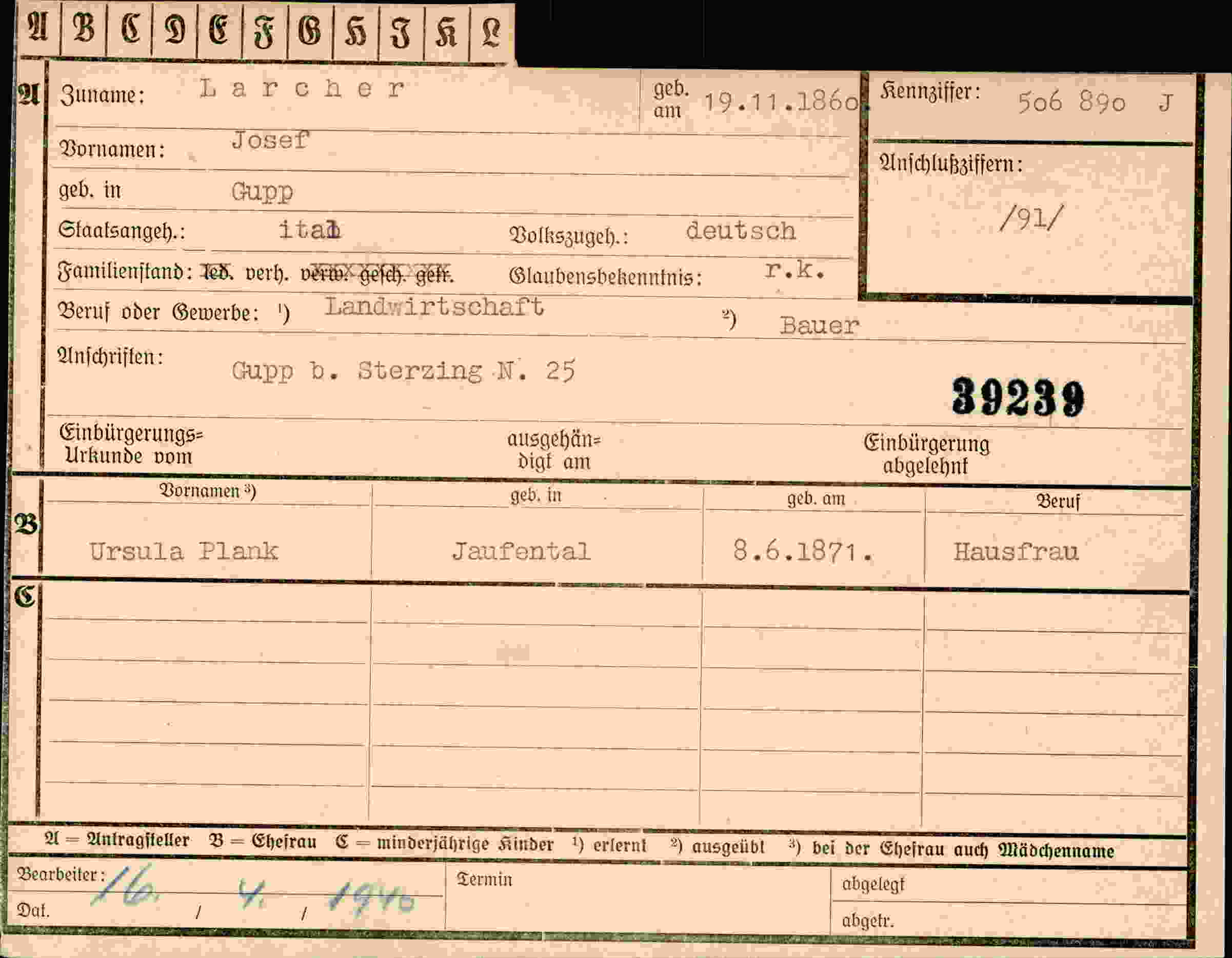 Vorderseite des Dokuments