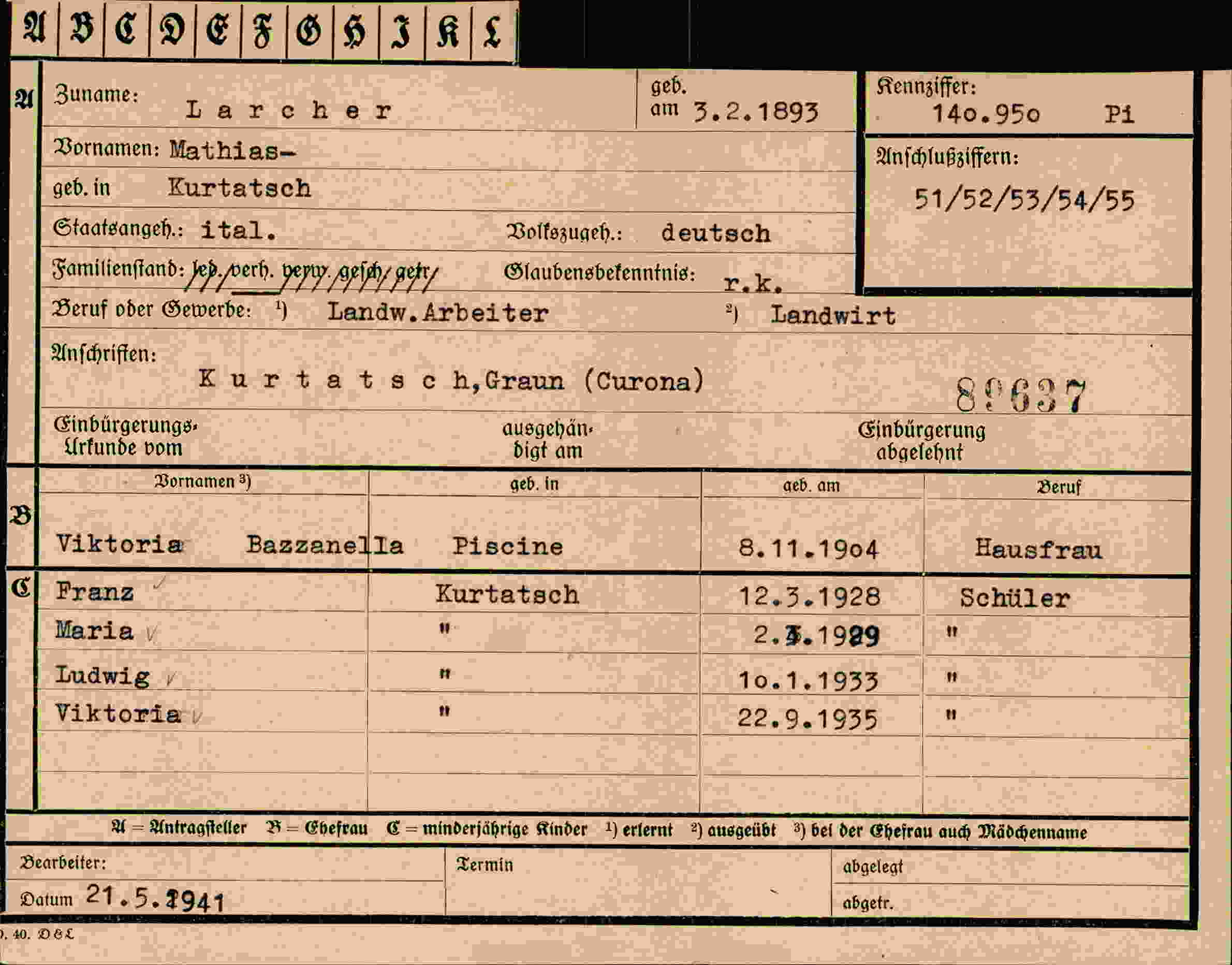 Vorderseite des Dokuments
