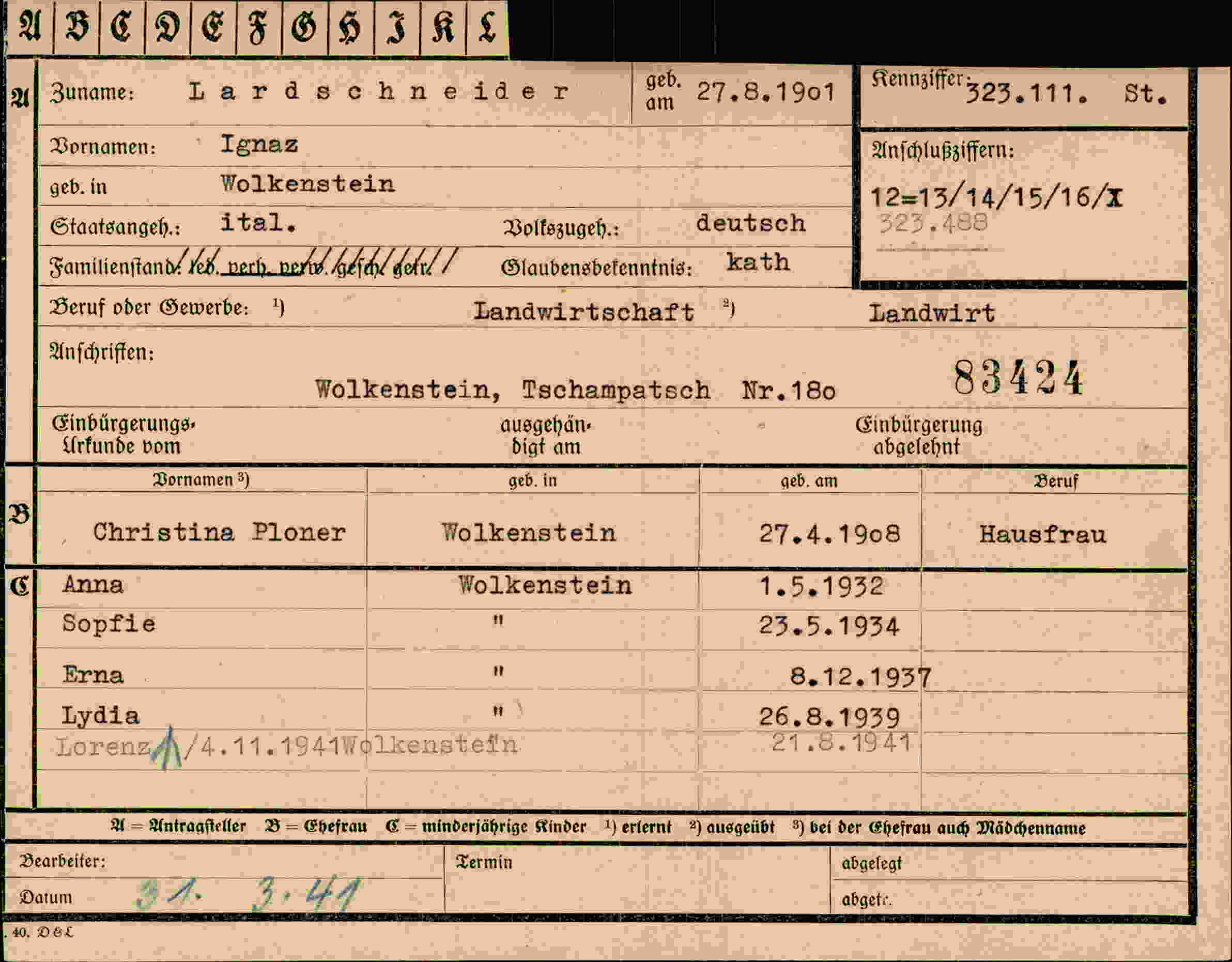 Vorderseite des Dokuments