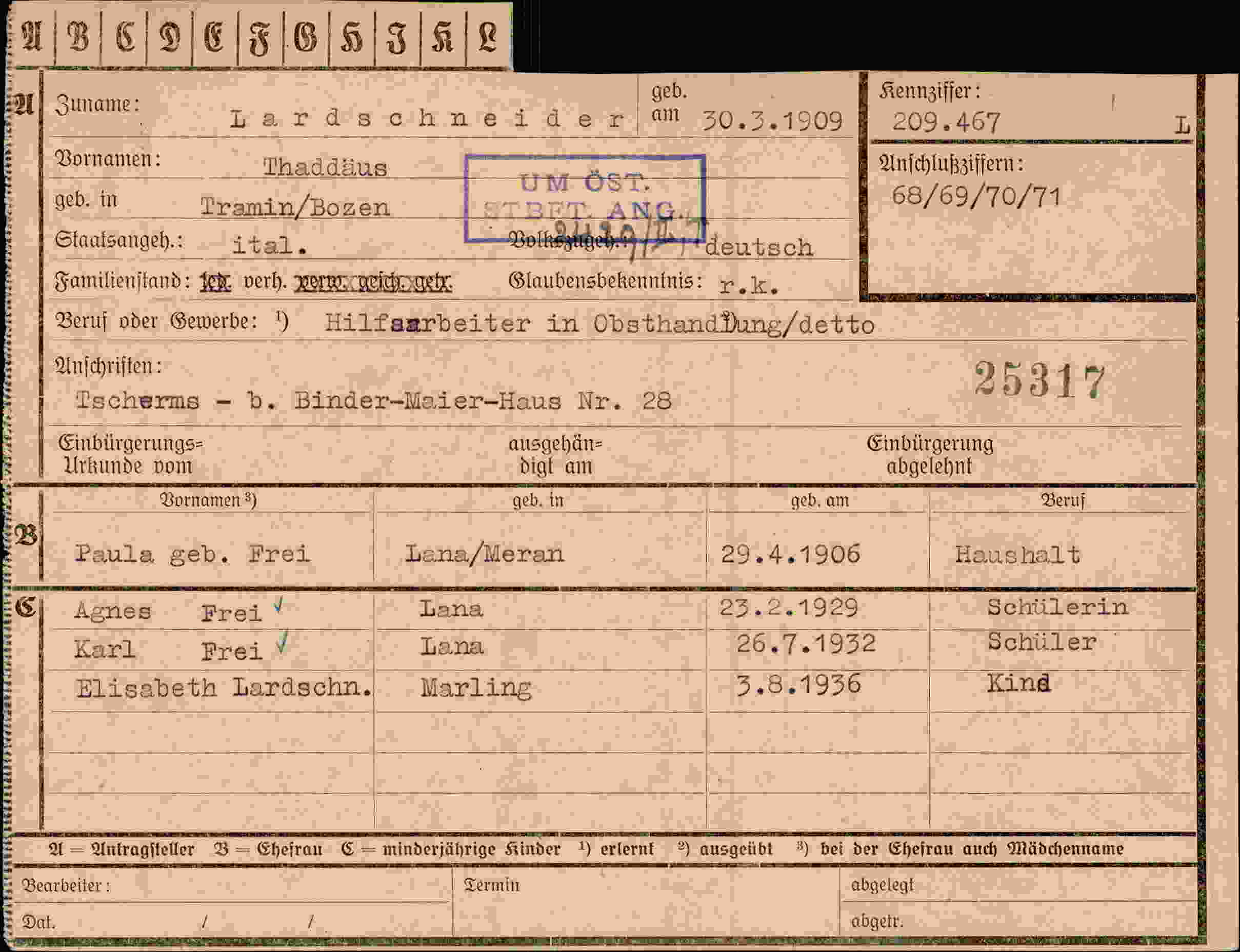 Dokument für Thaddäus Lardschneider
