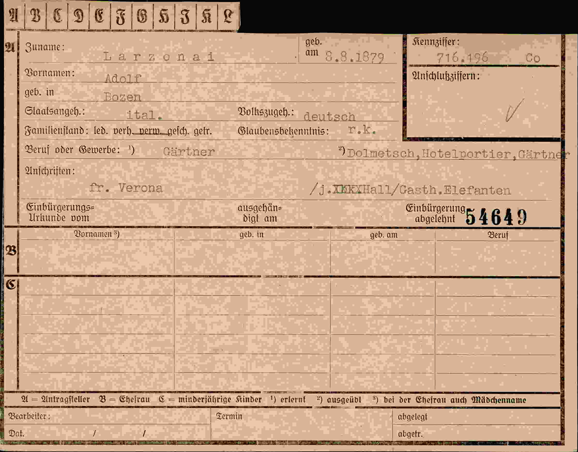 Dokument für Adolf Larzonai