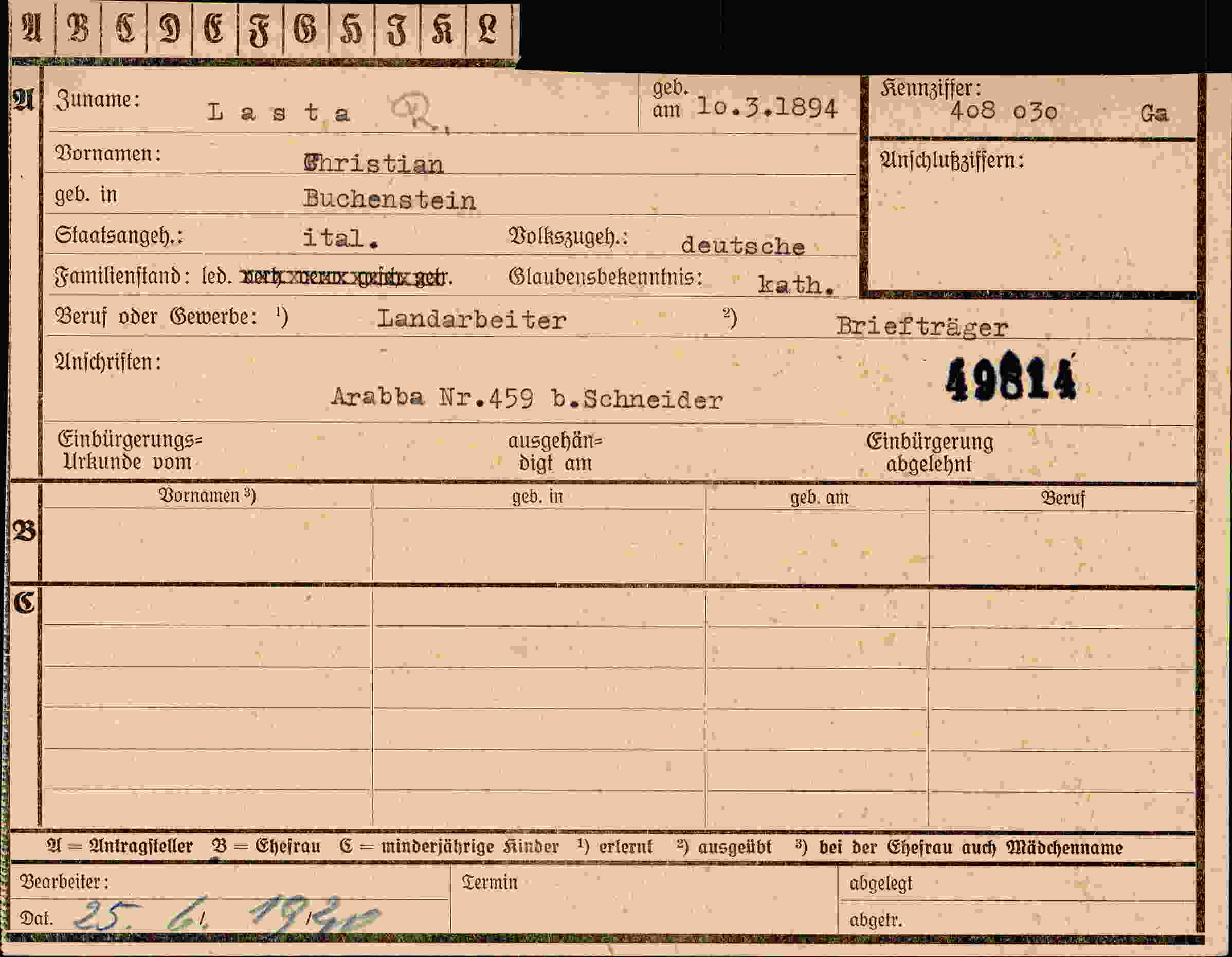 Dokument für Christian Lasta