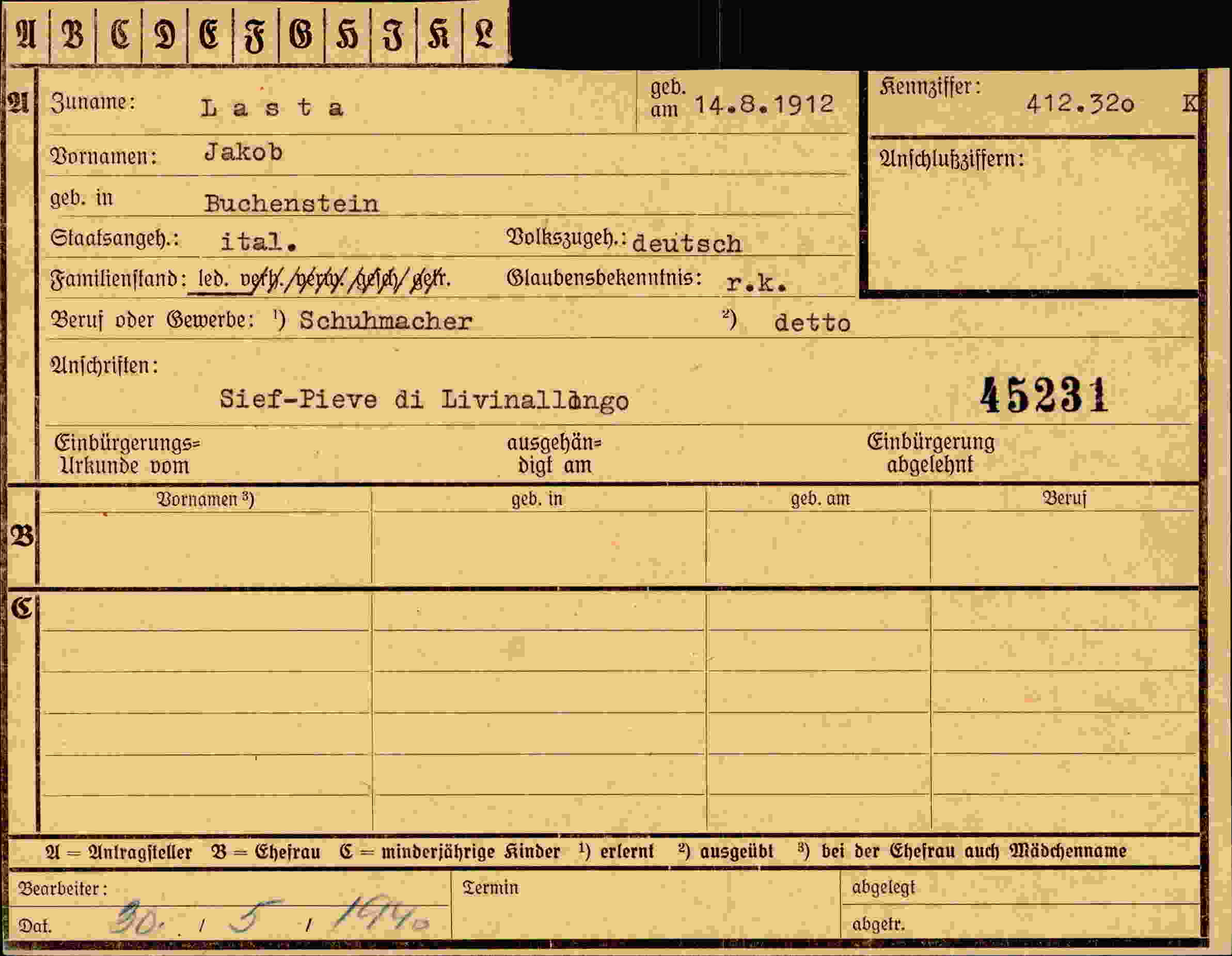 Dokument für Jakob Lasta
