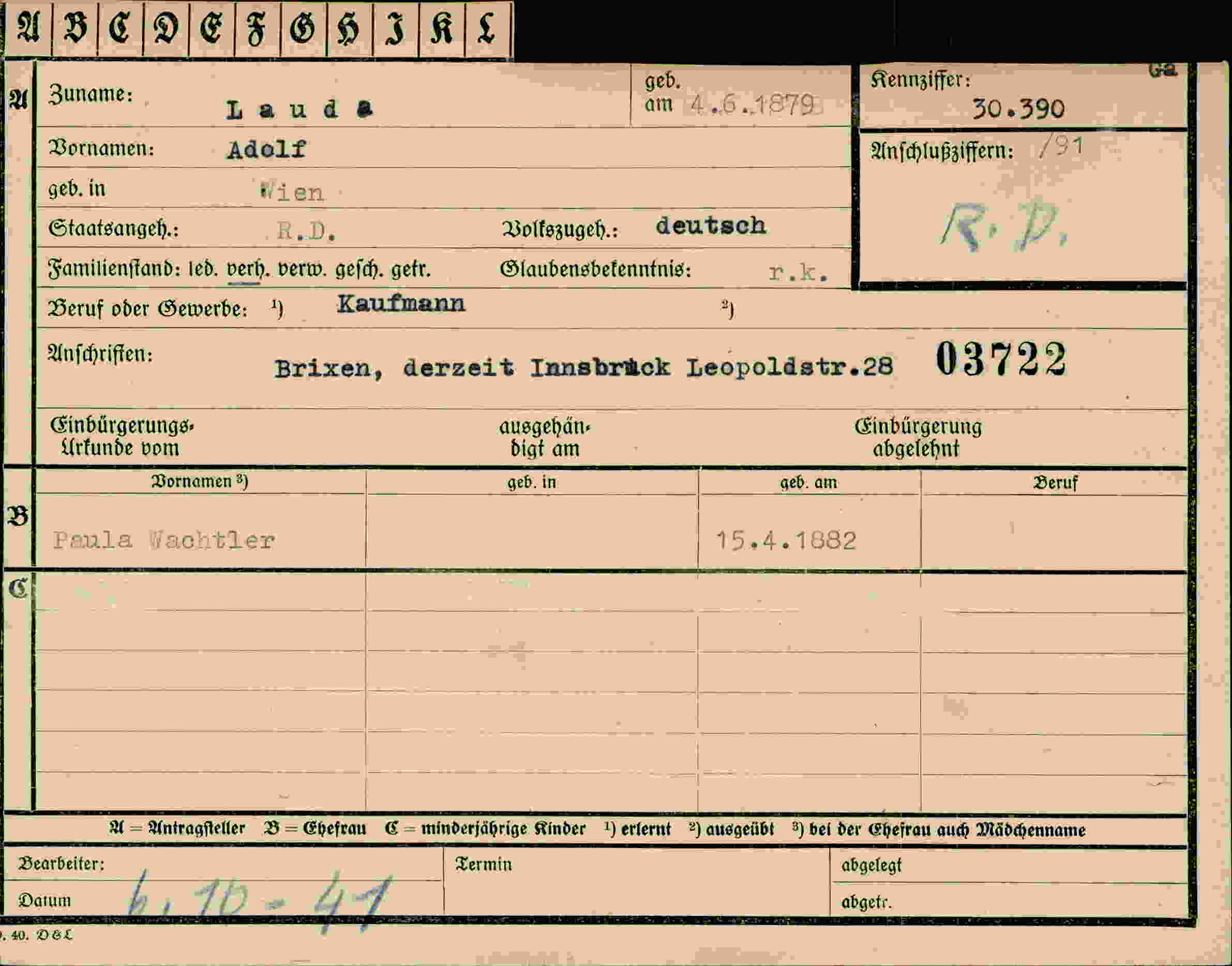 Vorderseite des Dokuments