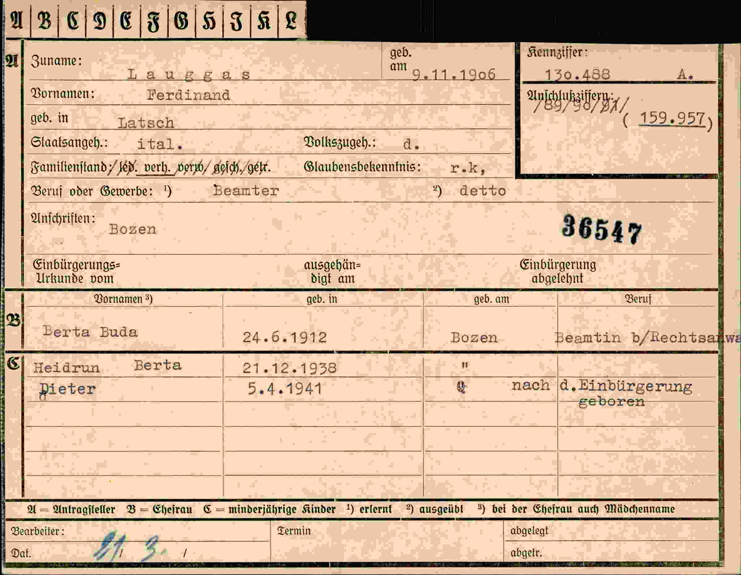 Dokument für Ferdinand Lauggas