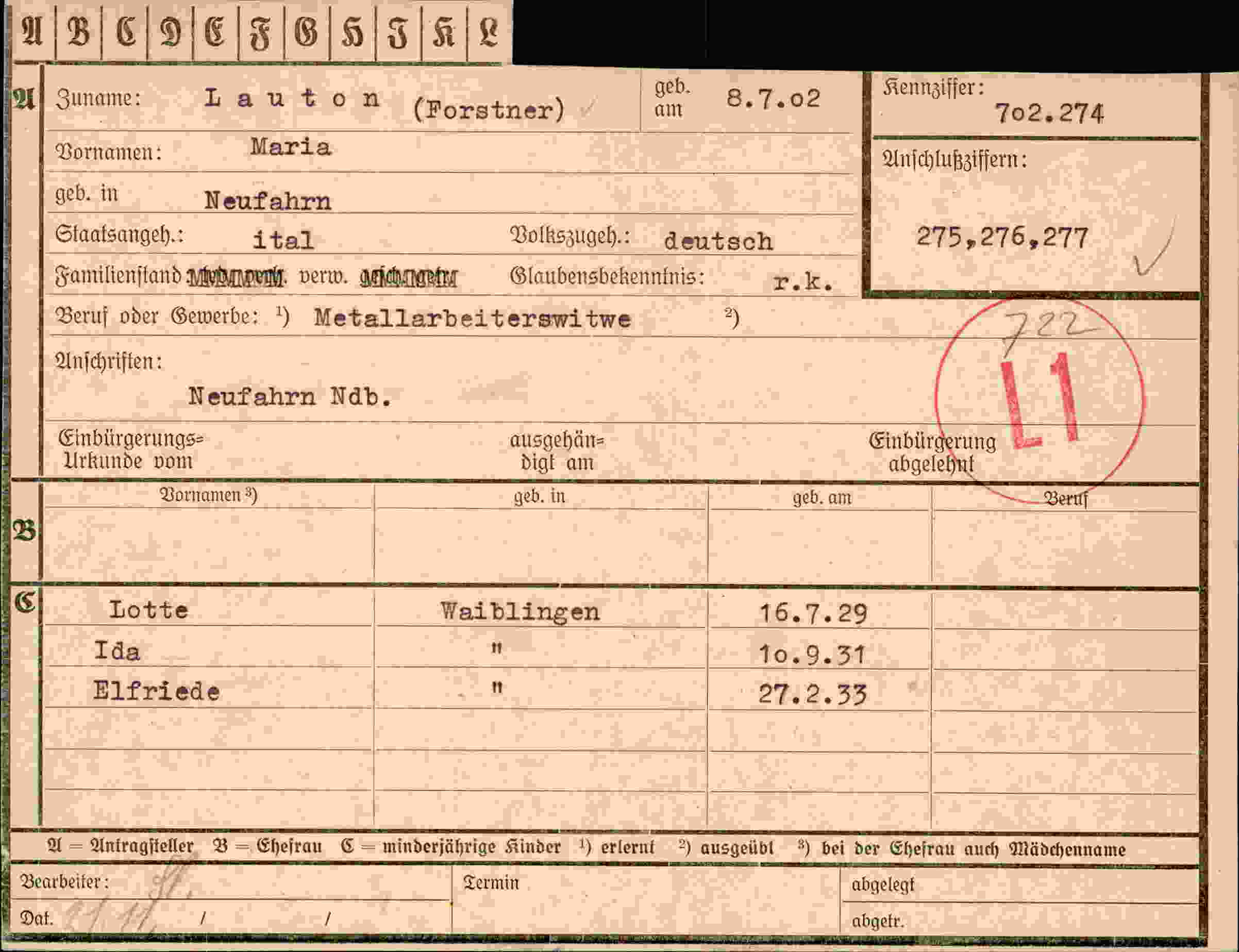 Dokument für Maria Lauton
