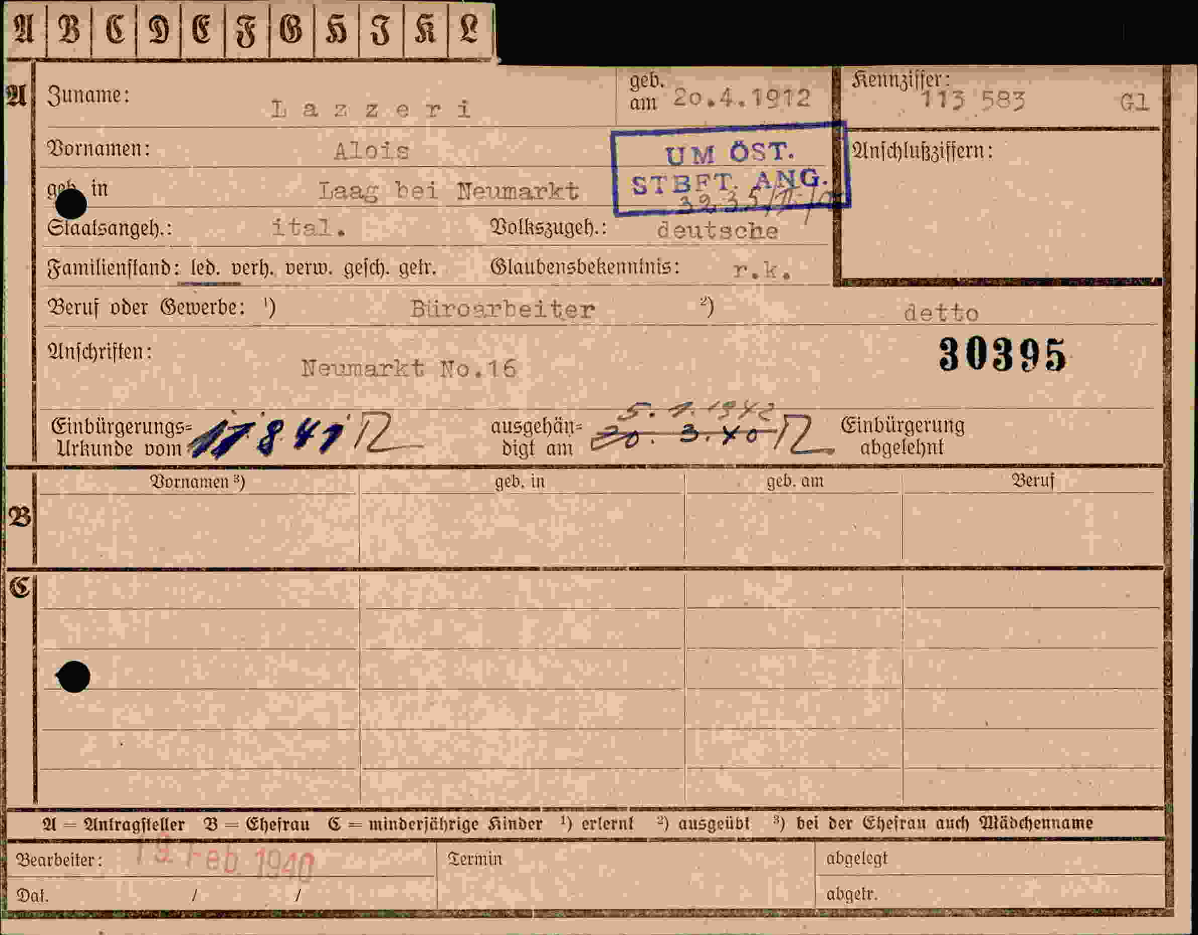Dokument für Alois Lazeri