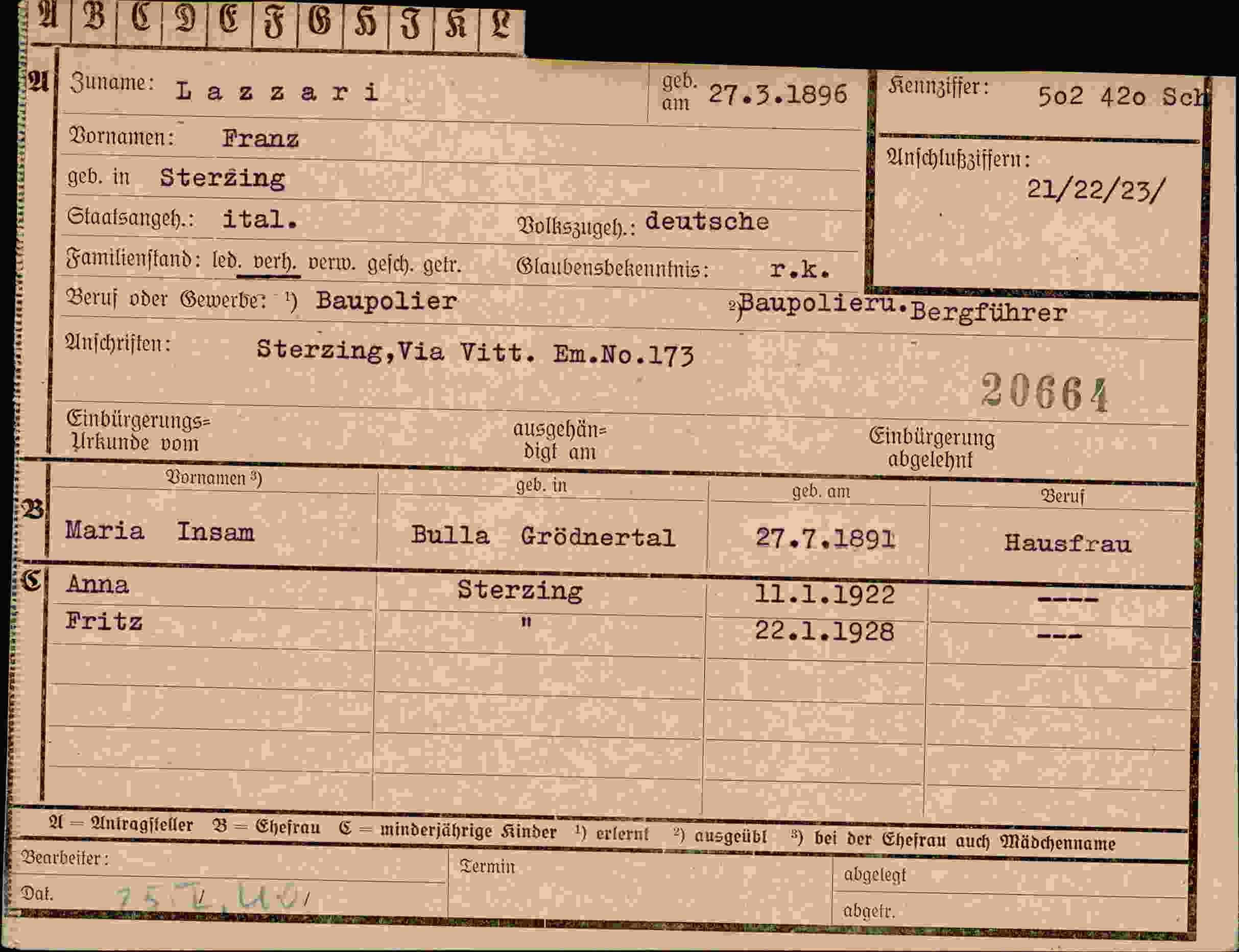 Dokument für Franz Lazzari