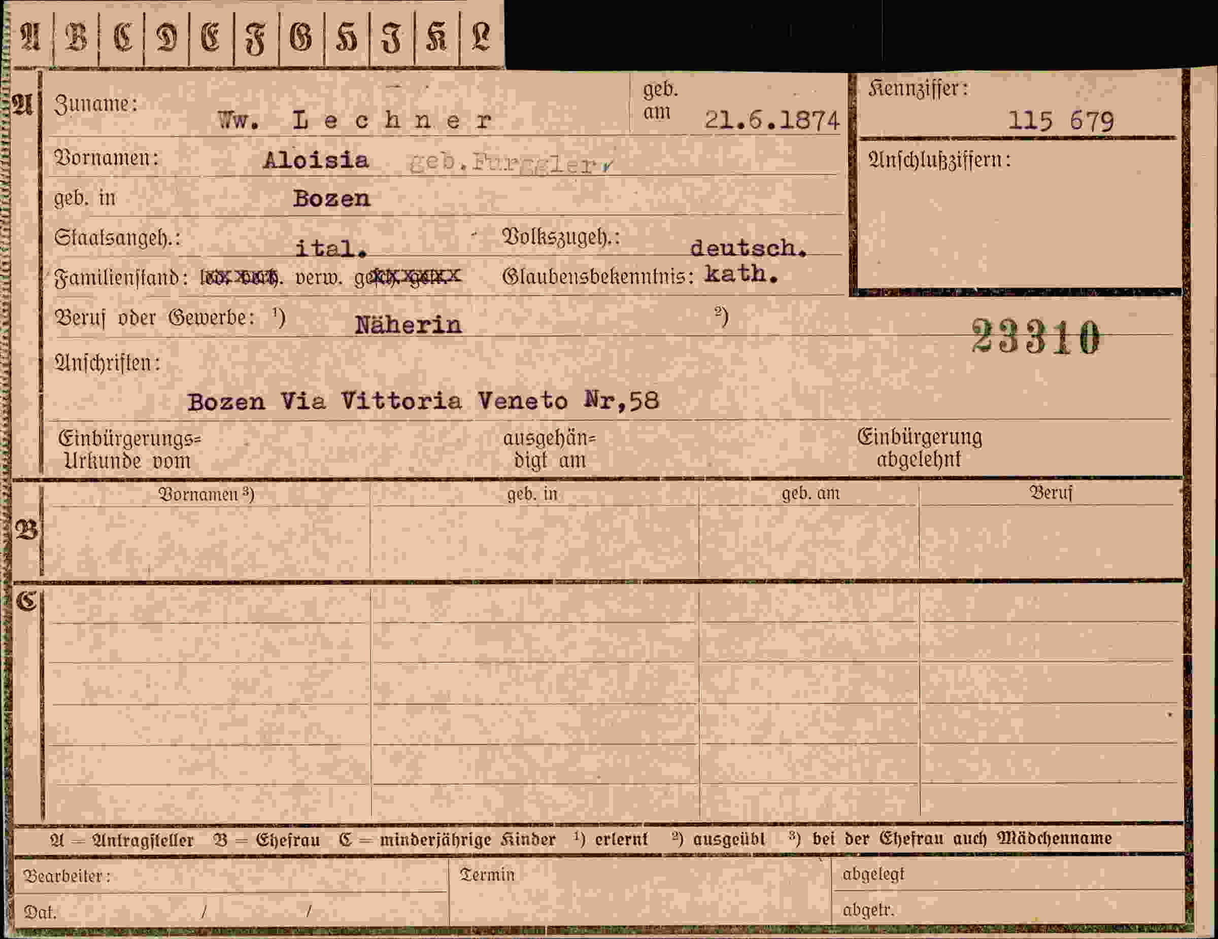 Dokument für Aloisia Lechner