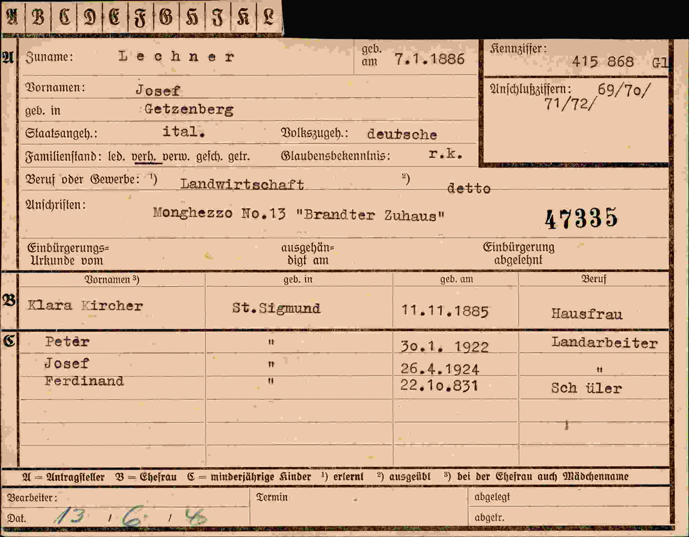 Vorderseite des Dokuments