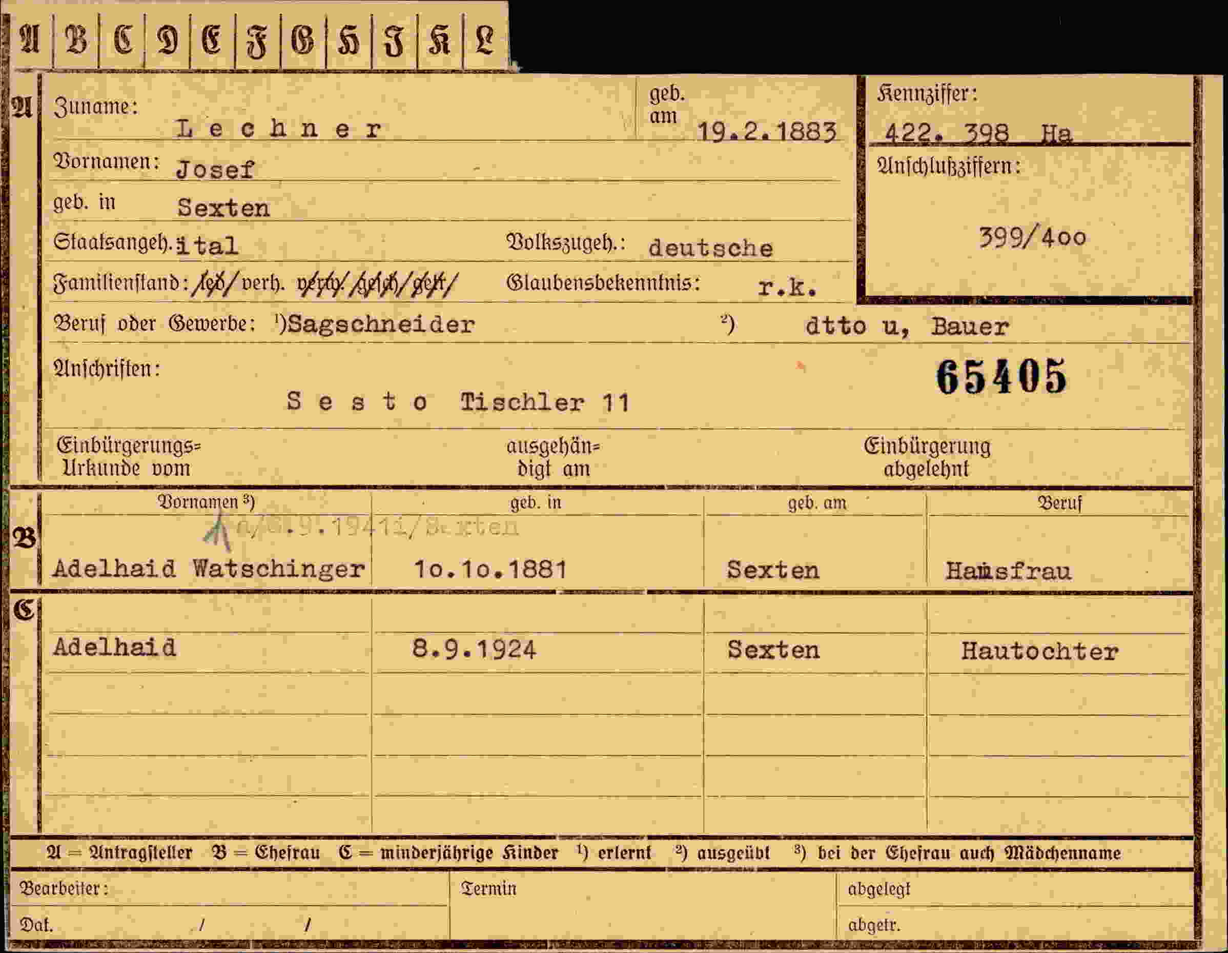 Vorderseite des Dokuments