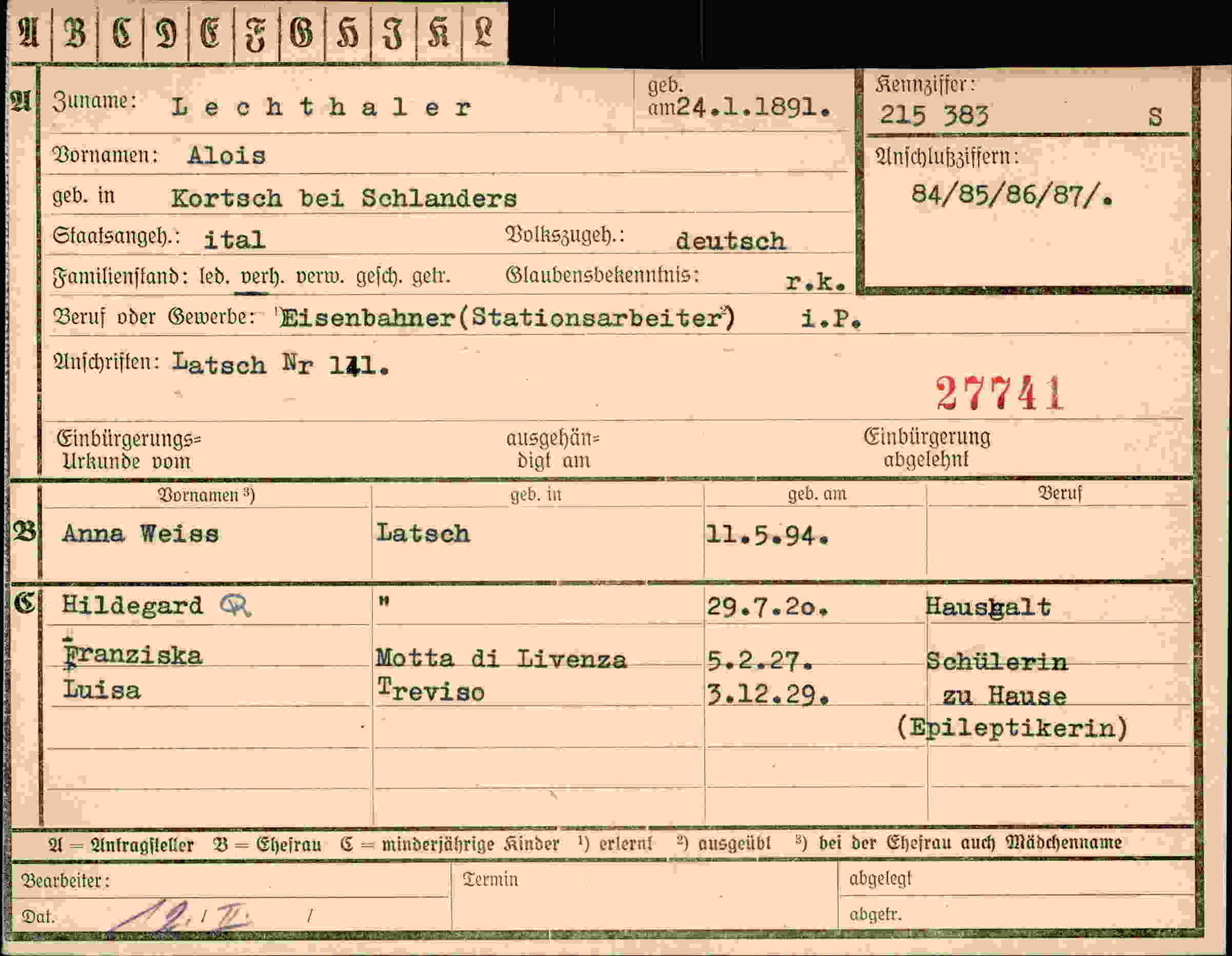 Dokument für Alois Lechthaler