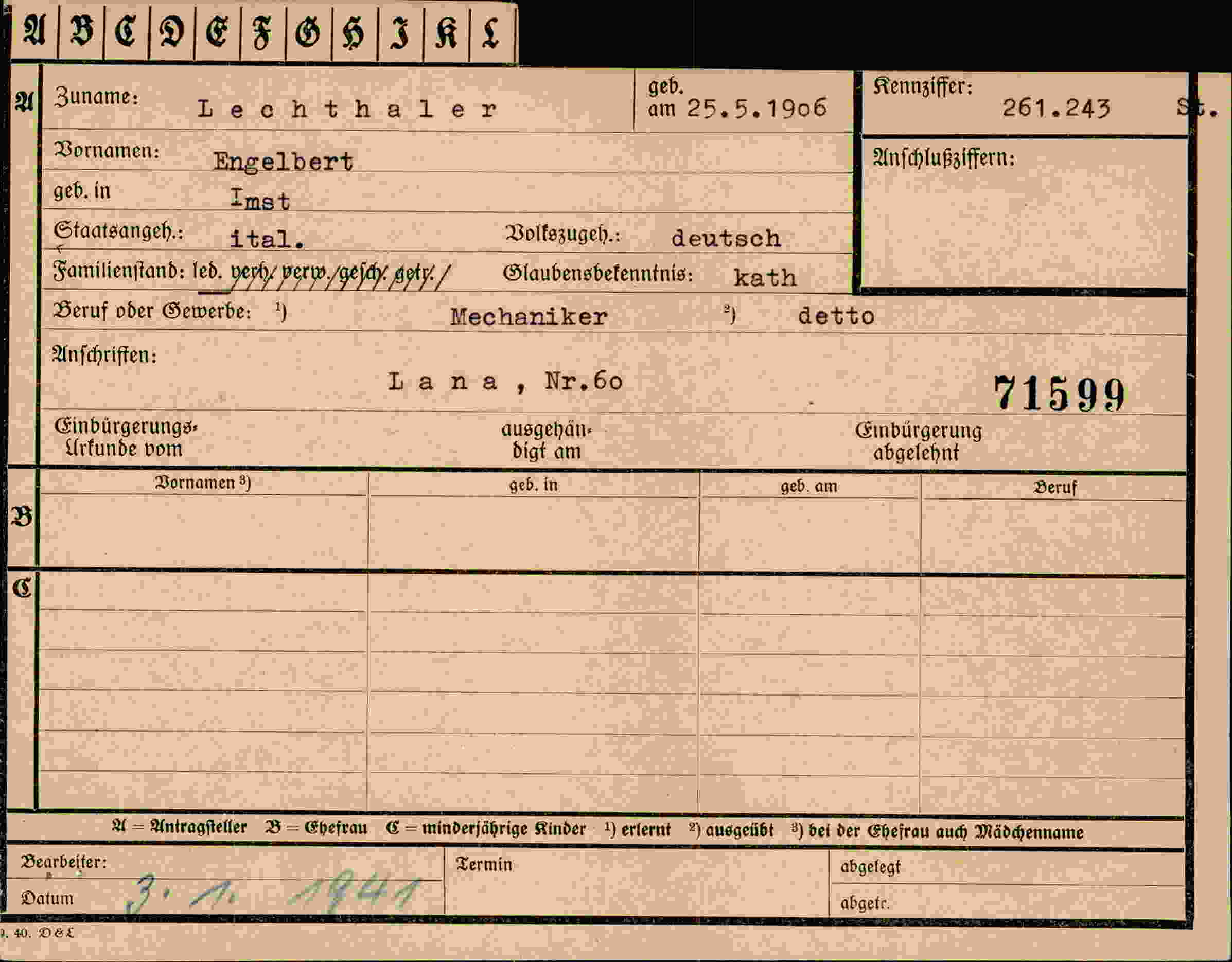 Dokument für Engelbert Lechthaler