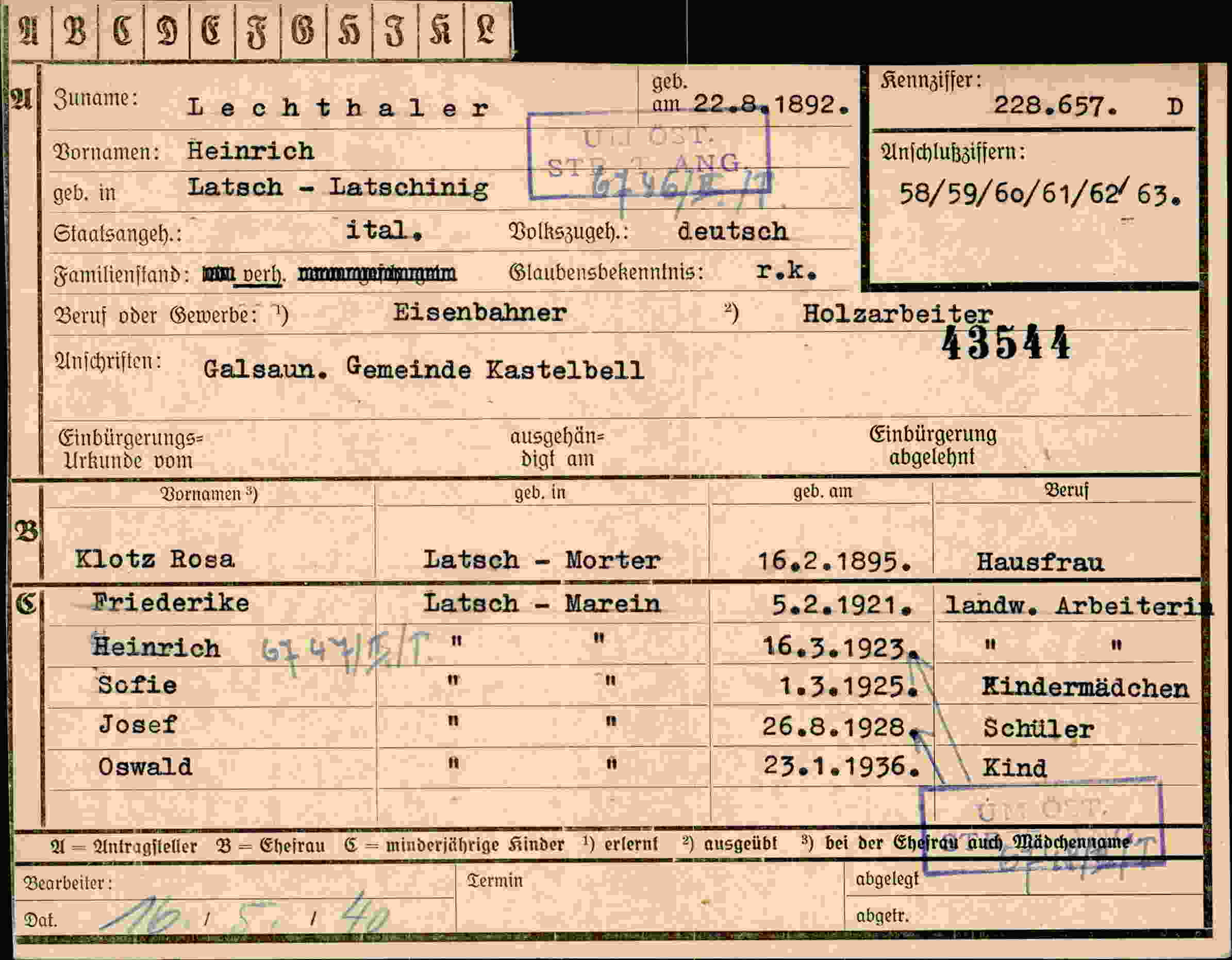 Dokument für Heinrich Lechthaler