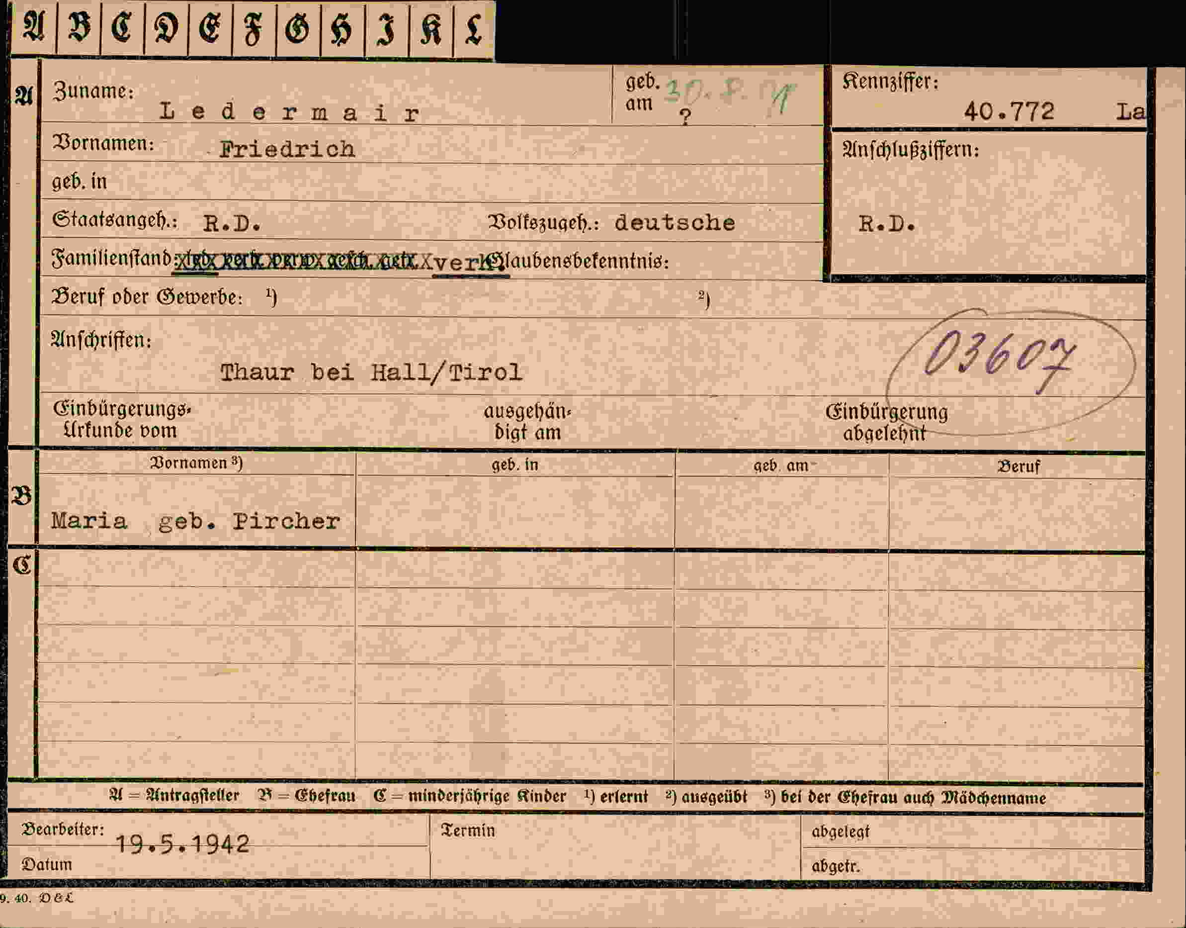 Dokument für Friedrich Ledermair