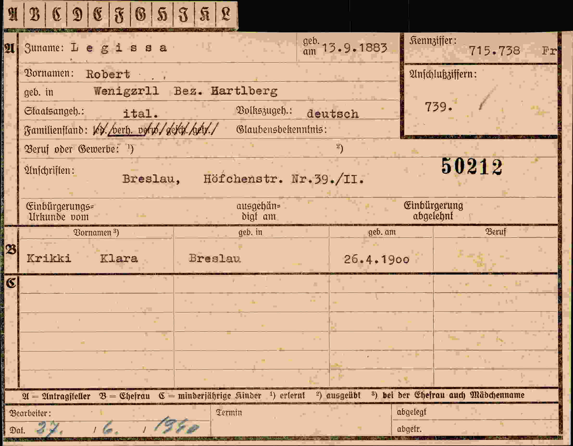Dokument für Robert Legissa