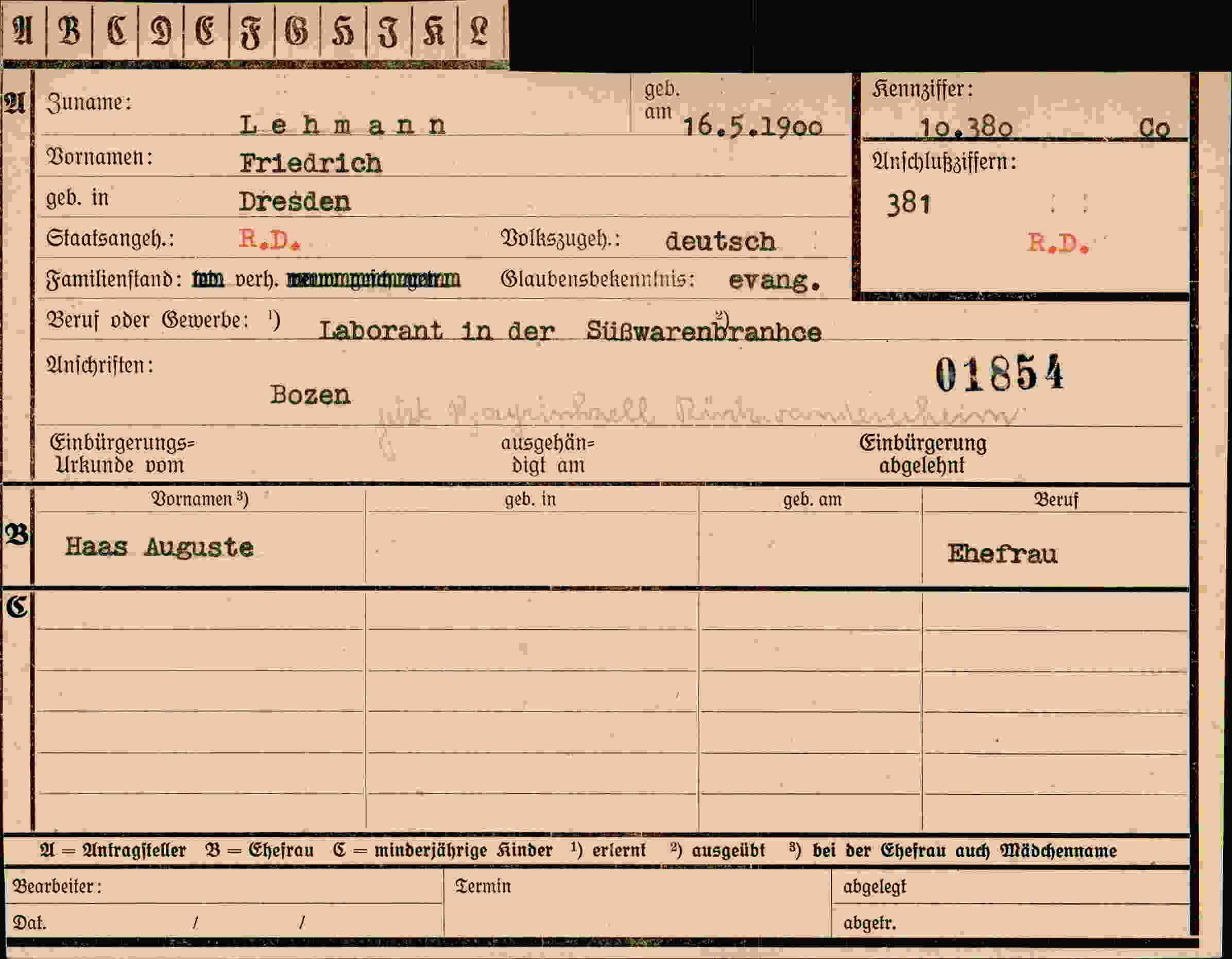 Vorderseite des Dokuments