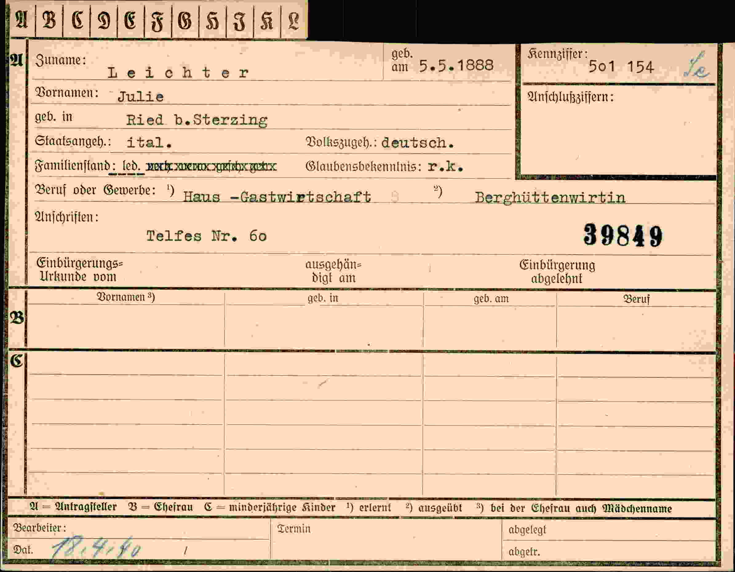 Vorderseite des Dokuments
