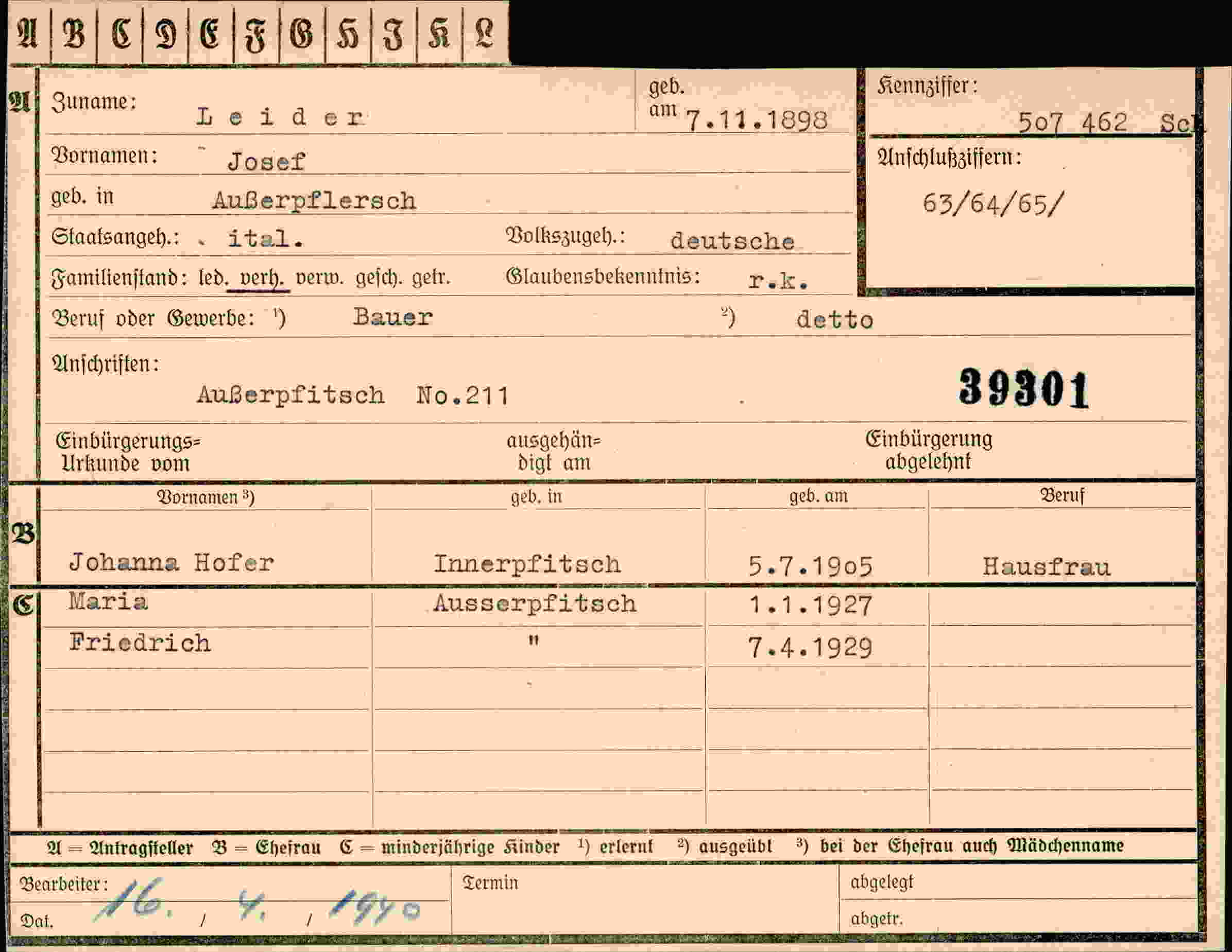 Vorderseite des Dokuments