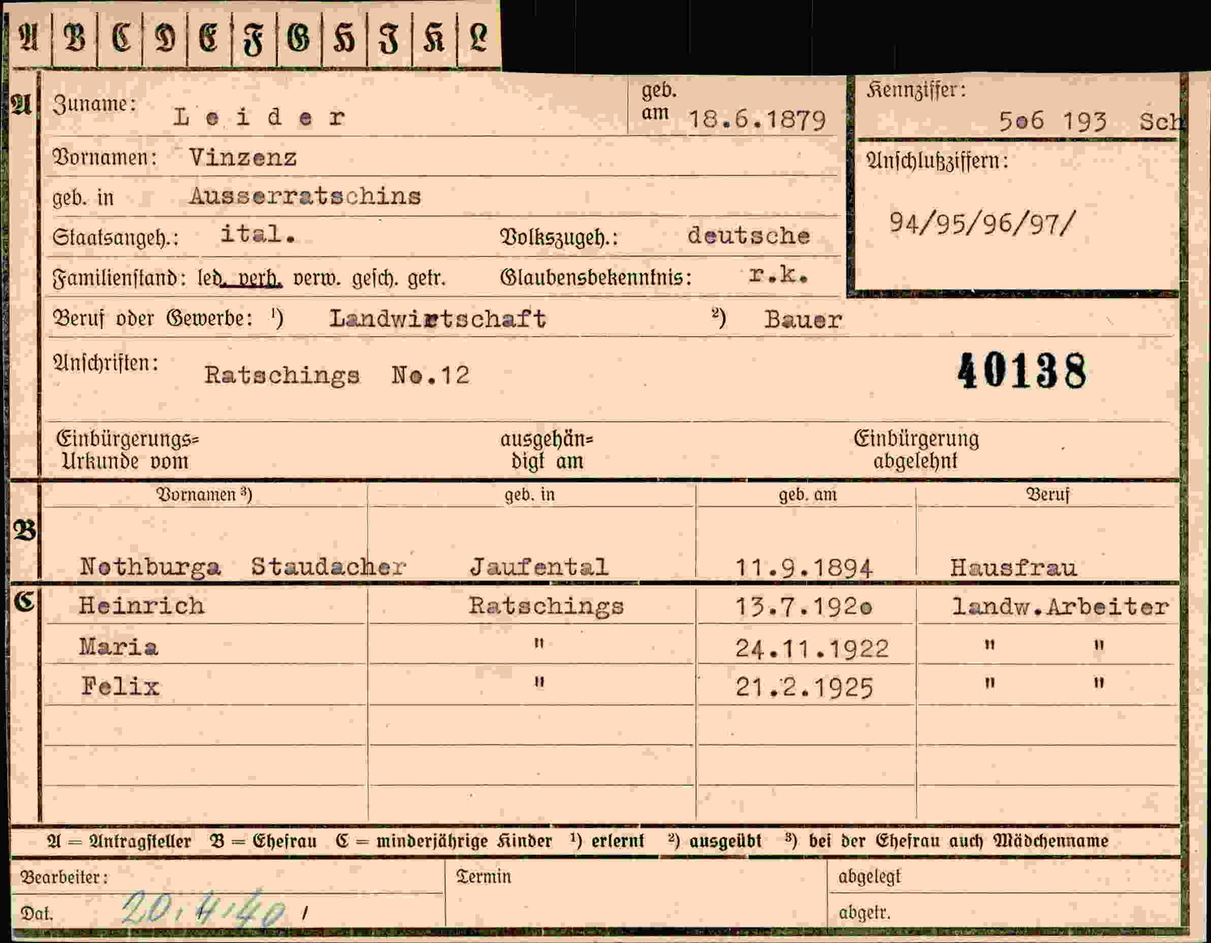 Vorderseite des Dokuments