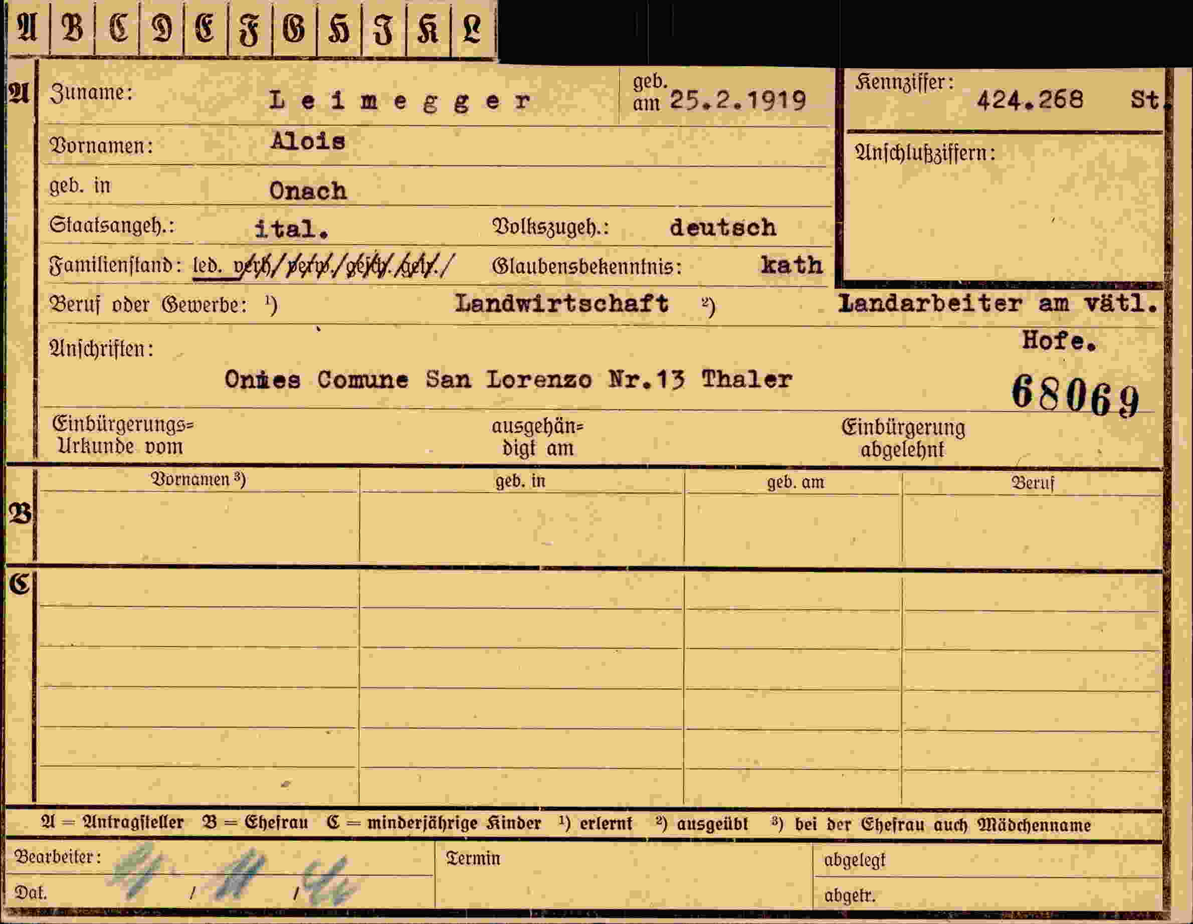 Dokument für Alois Leimegger
