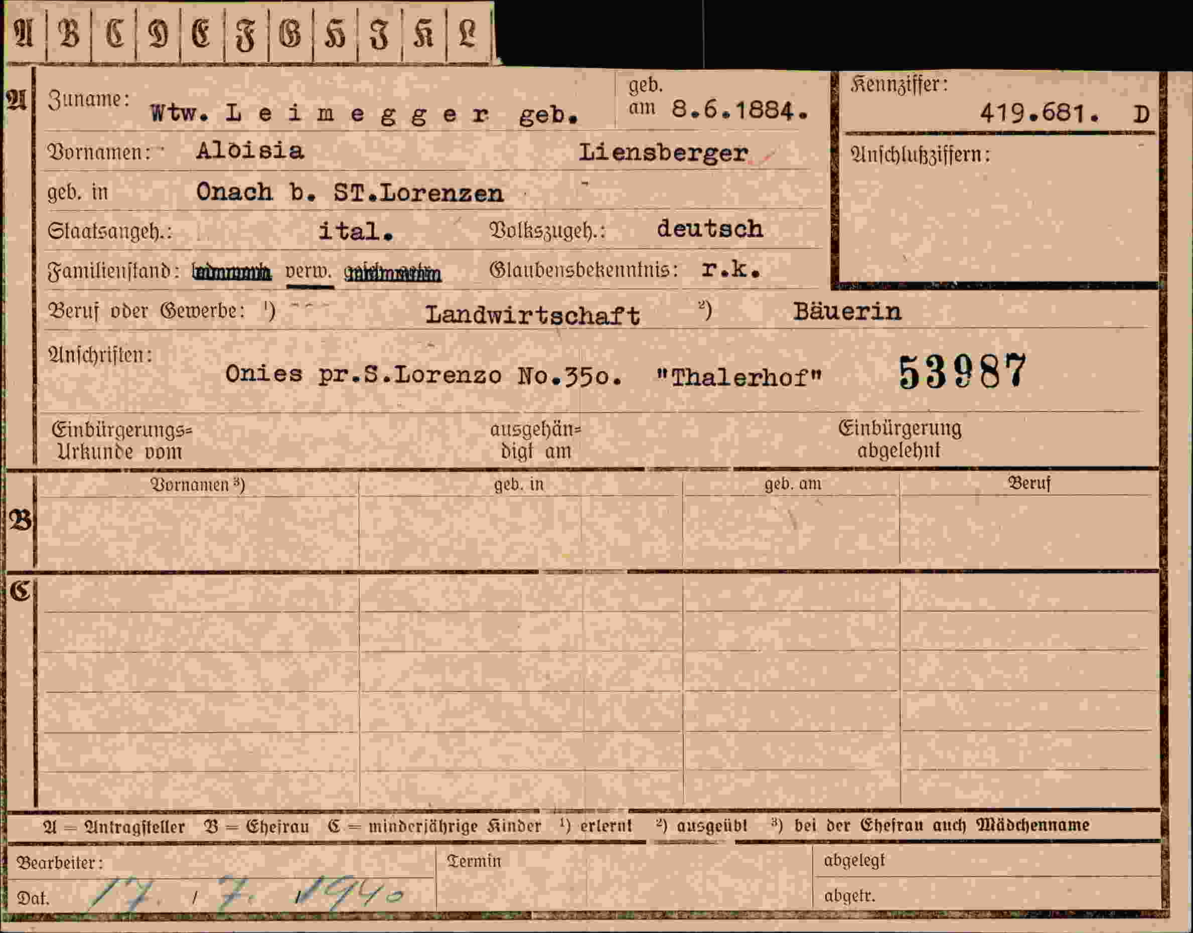 Dokument für Alöisia Leimegger