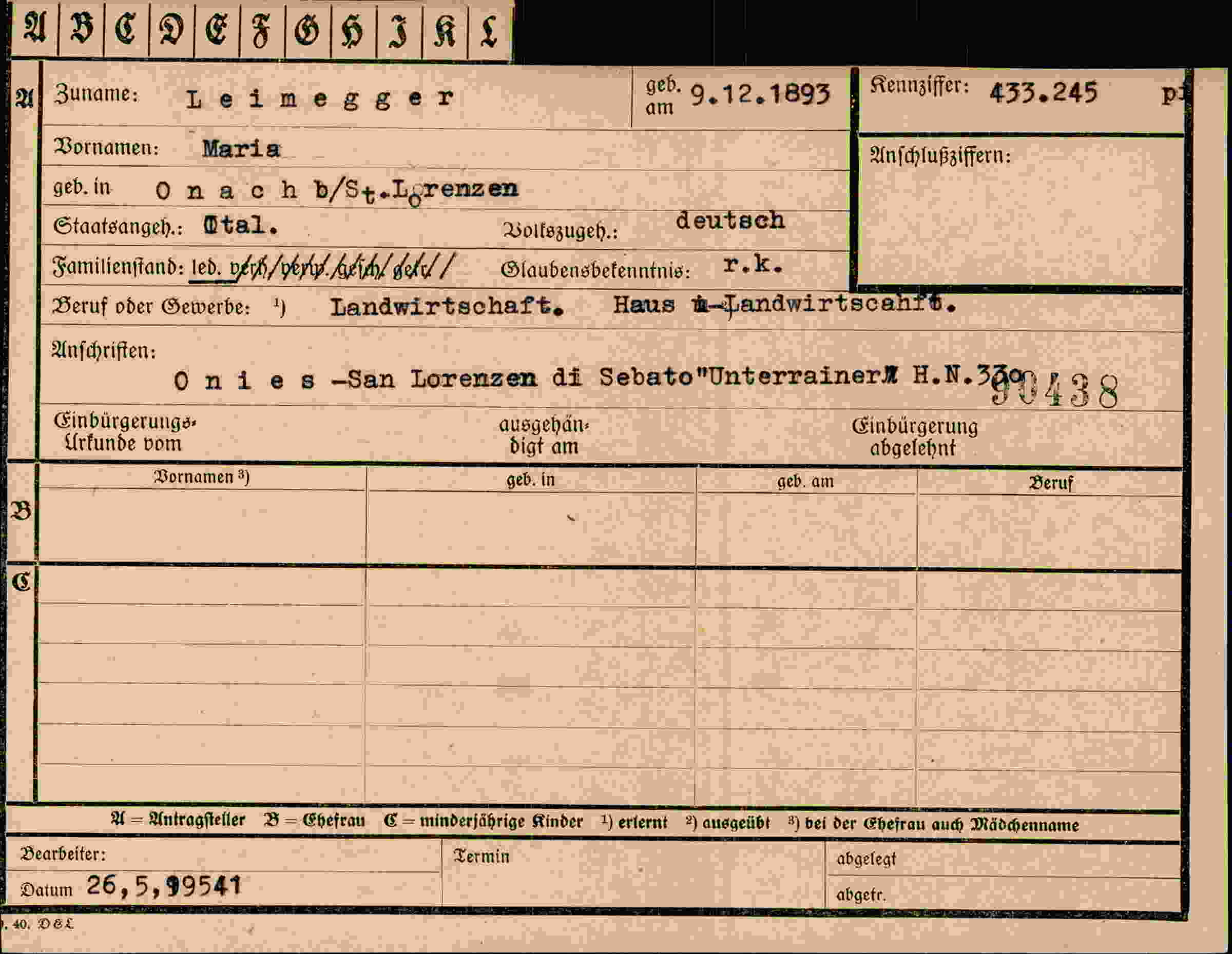 Vorderseite des Dokuments