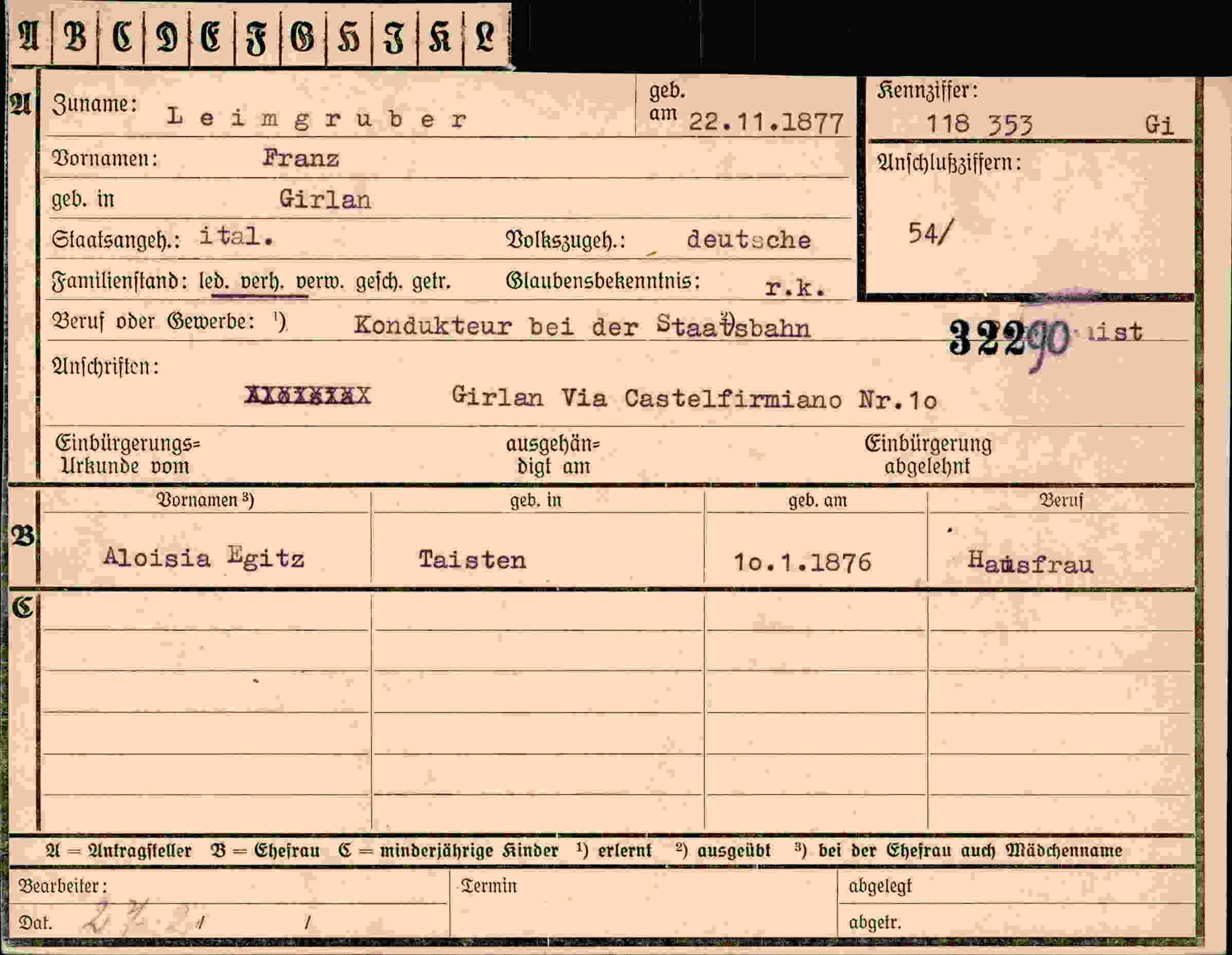 Dokument für Franz Leingruber