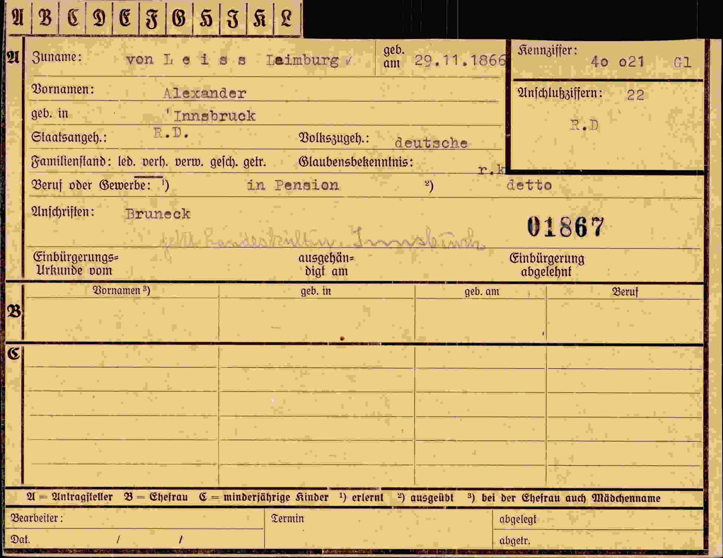Dokument für Alexander von Leiss