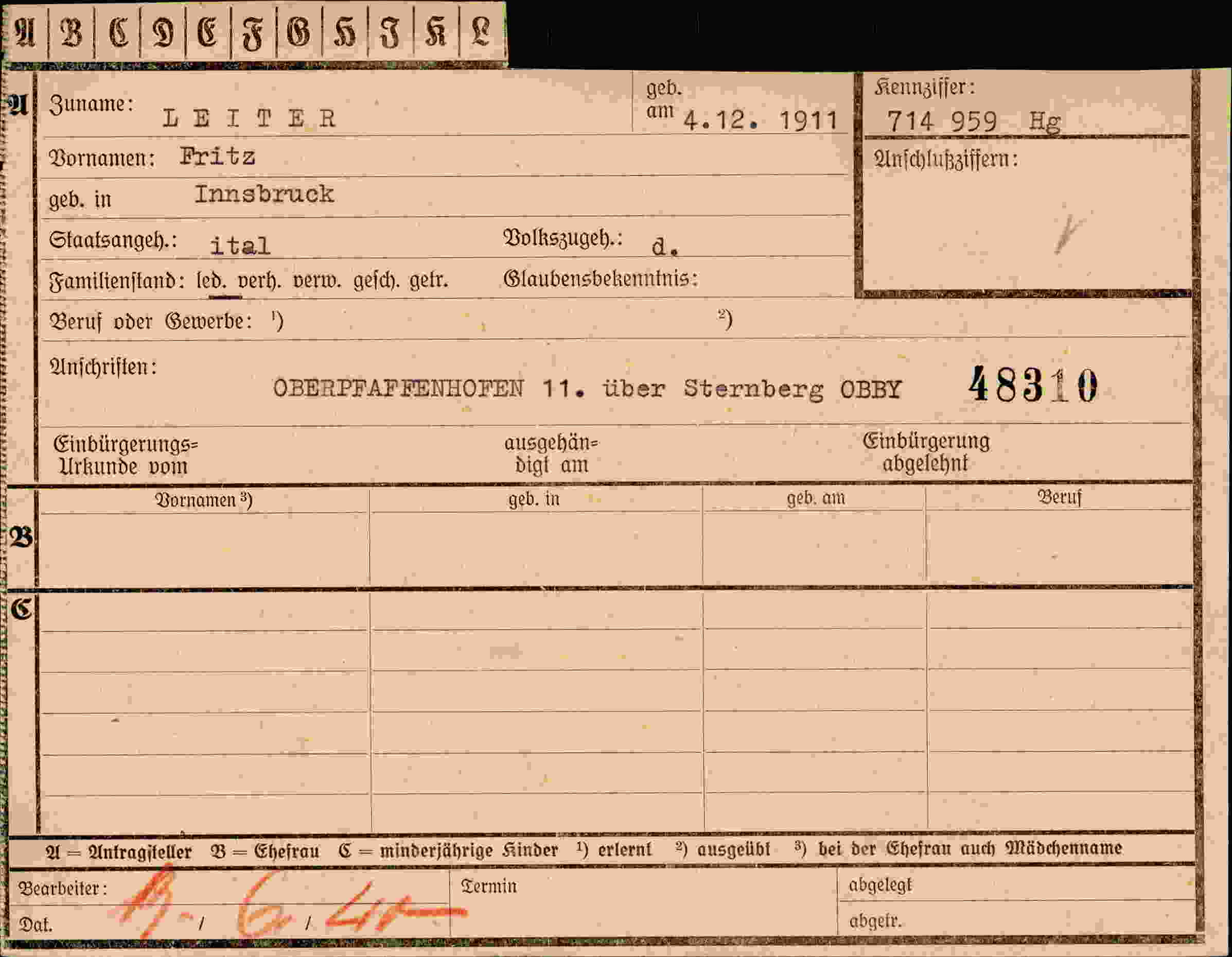 Dokument für Fritz Leiter