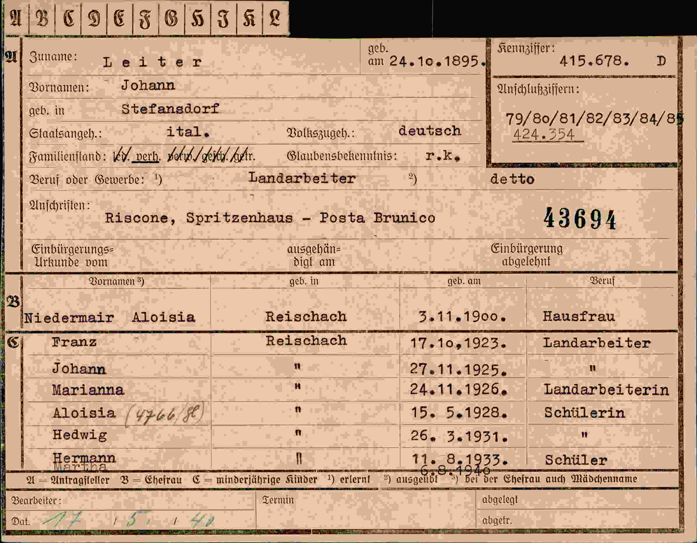 Vorderseite des Dokuments